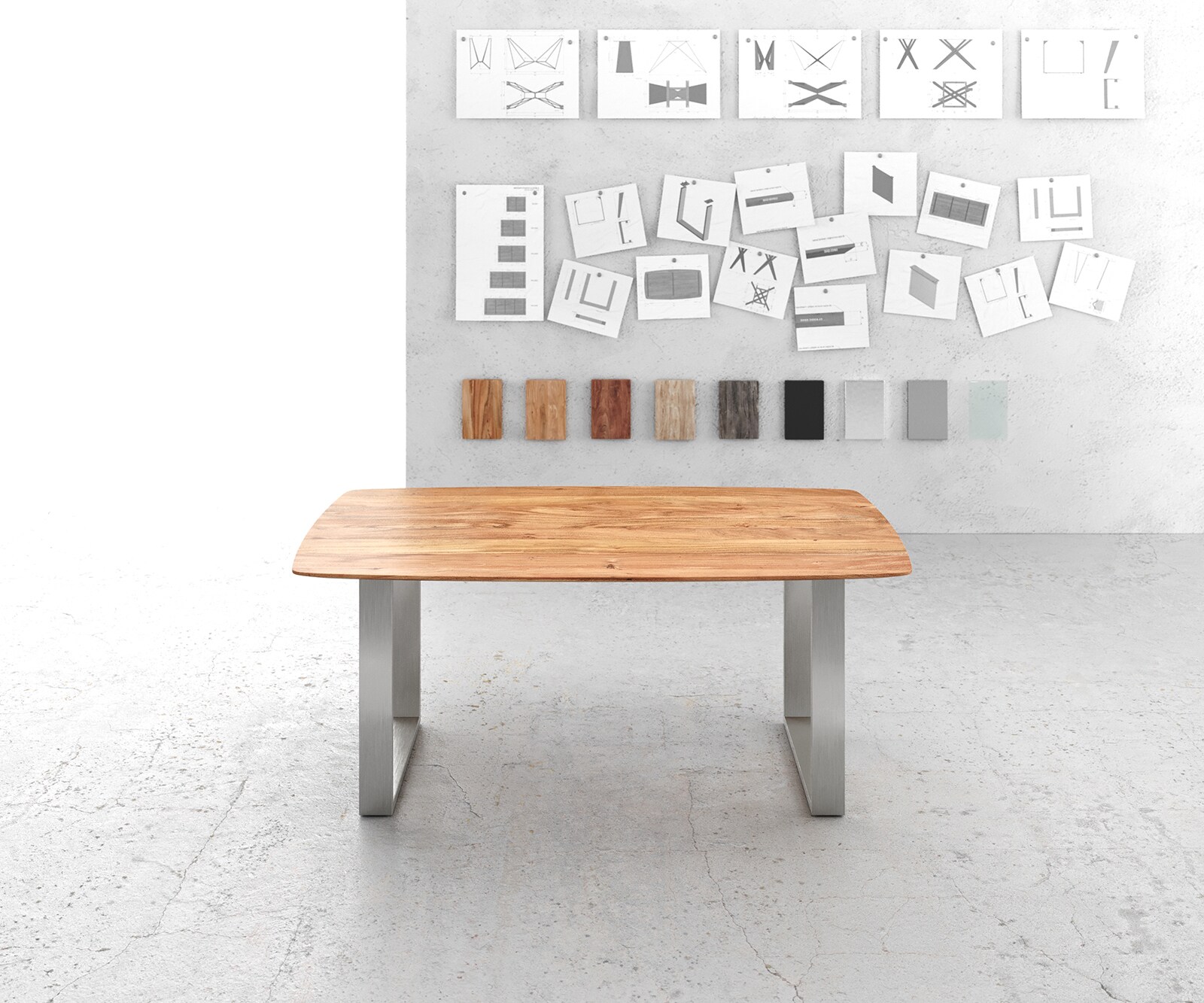 Table à manger Edge Boot 180x90 acacia naturel acier inoxydable small Bord suisse 1