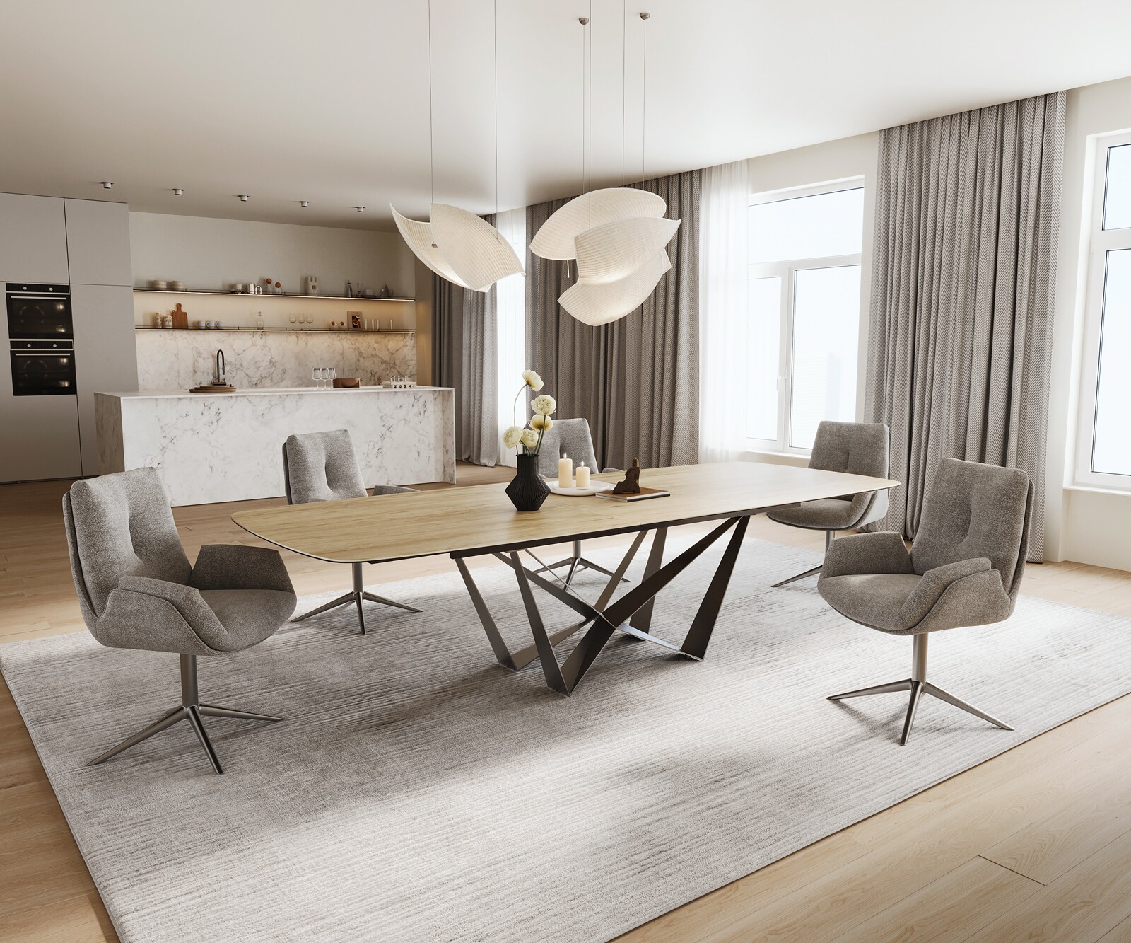 Table à manger Edge Boot 240-300x120 cm Céramique Laminam® Sabbia Eichefarbig Spider Flachstahl Acier inoxydable extensible 7