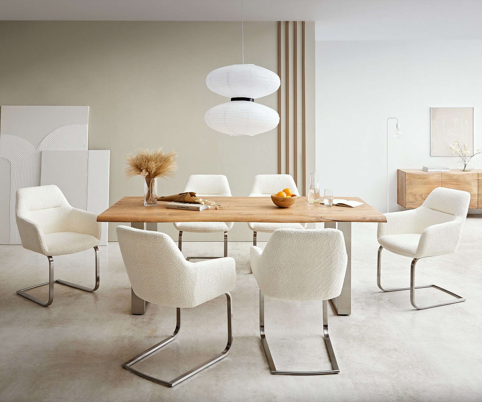 Cantilever Pejo-Flex bouclé blanc pied cantilever plat acier inoxydable brossé ressorts ensachés 3