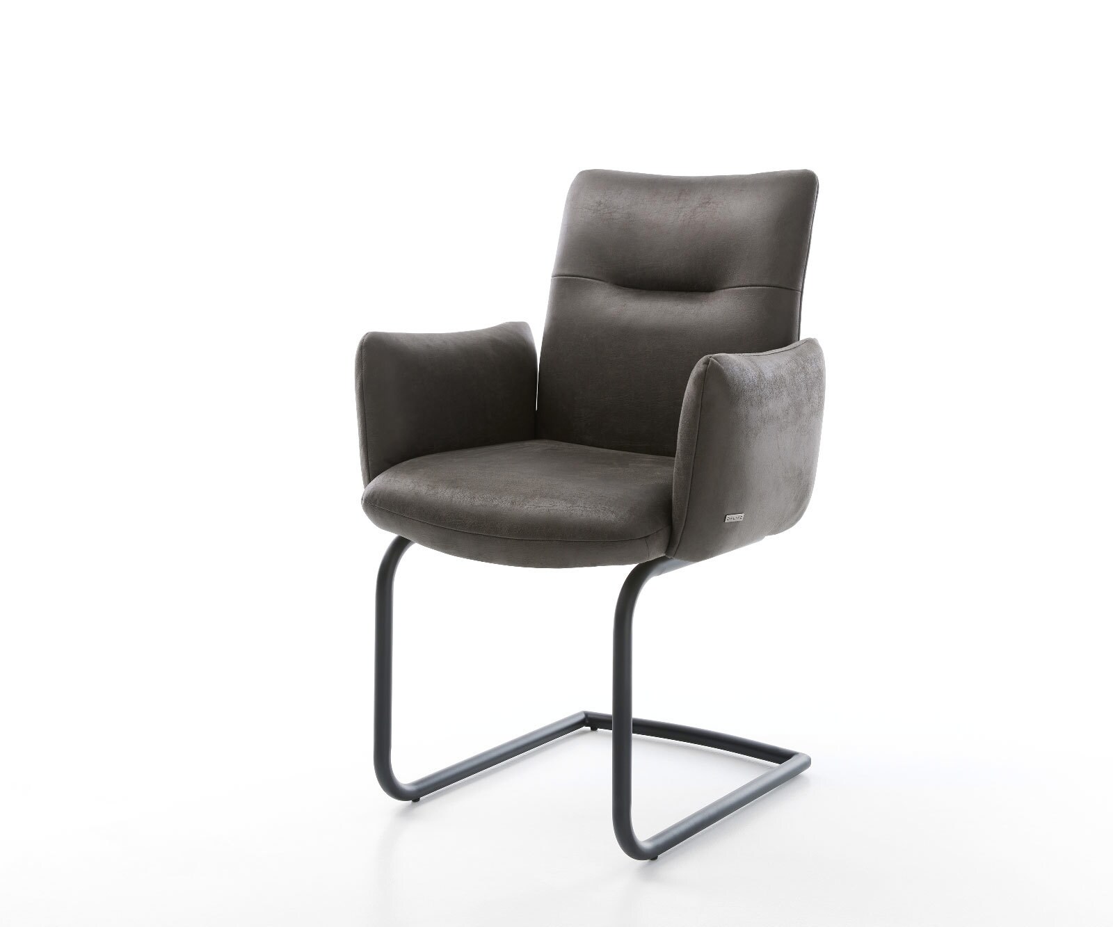 Cantilever Jova-Flex avec accoudoirs microvelours anthracite vintage pied cantilever rond noir ressorts ensachés