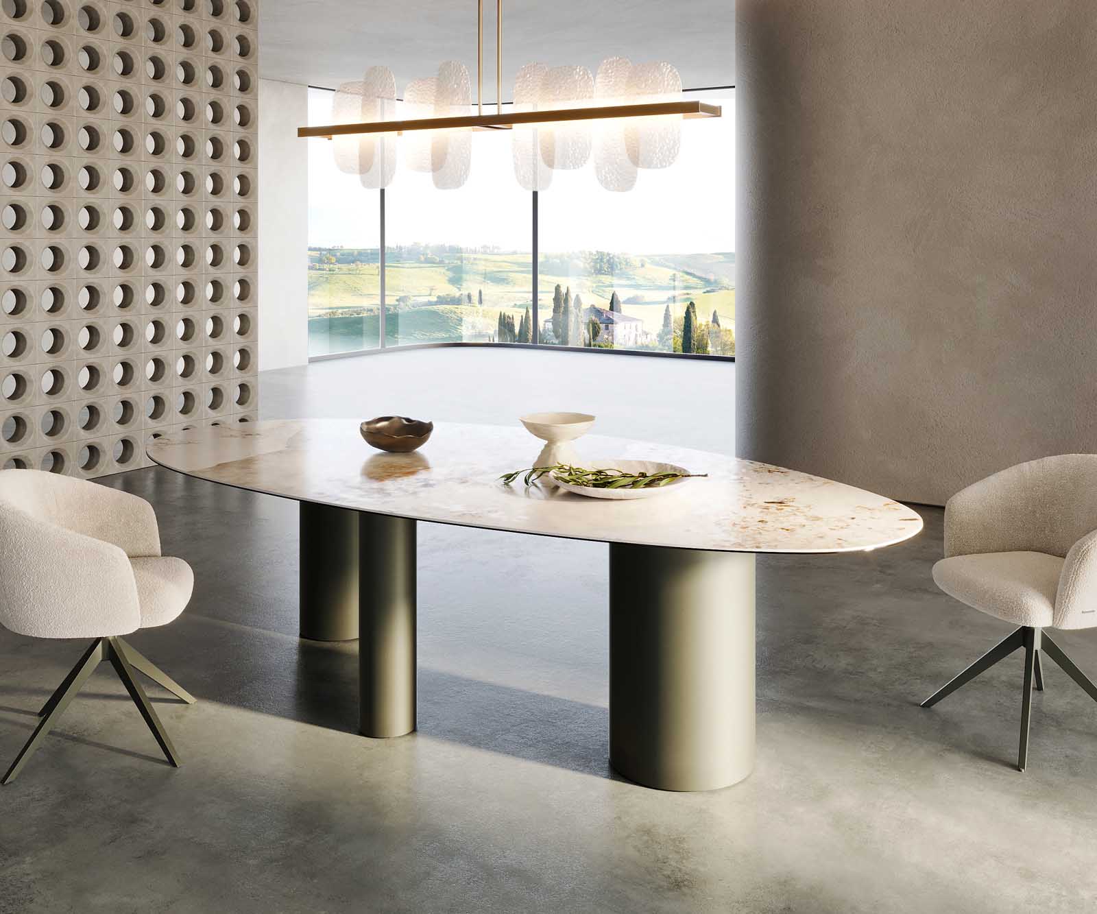 Table à manger Edge Oval 280x130 Céramique Minas Melange Blanc-Beige Troa Métal Effet Titane 6