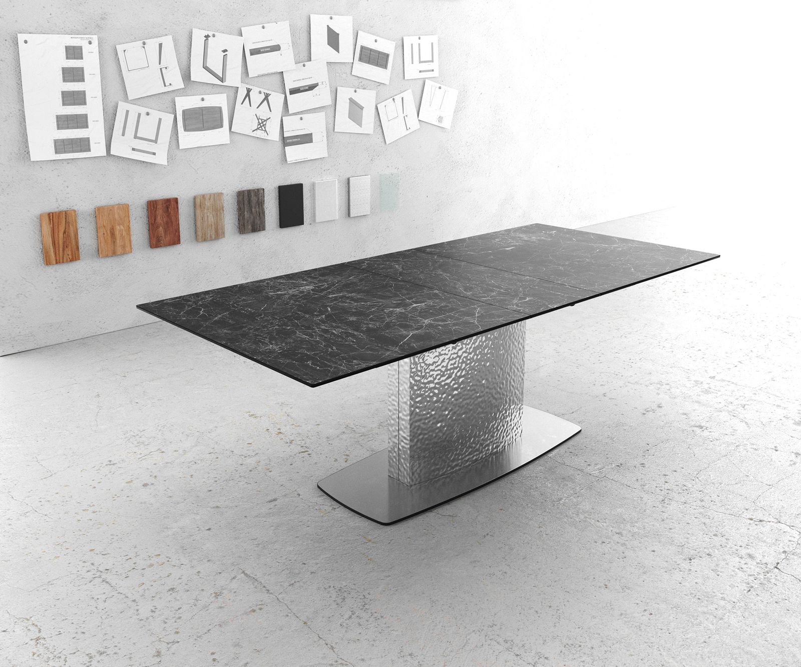 Table à manger Edge 180-220x90 céramique Laminam®Nero Greco gris Wave acier inoxydable extensible Table à manger Edge 180-220x90 céramique Laminam®Nero Greco gris Wave acier inoxydable extensible
