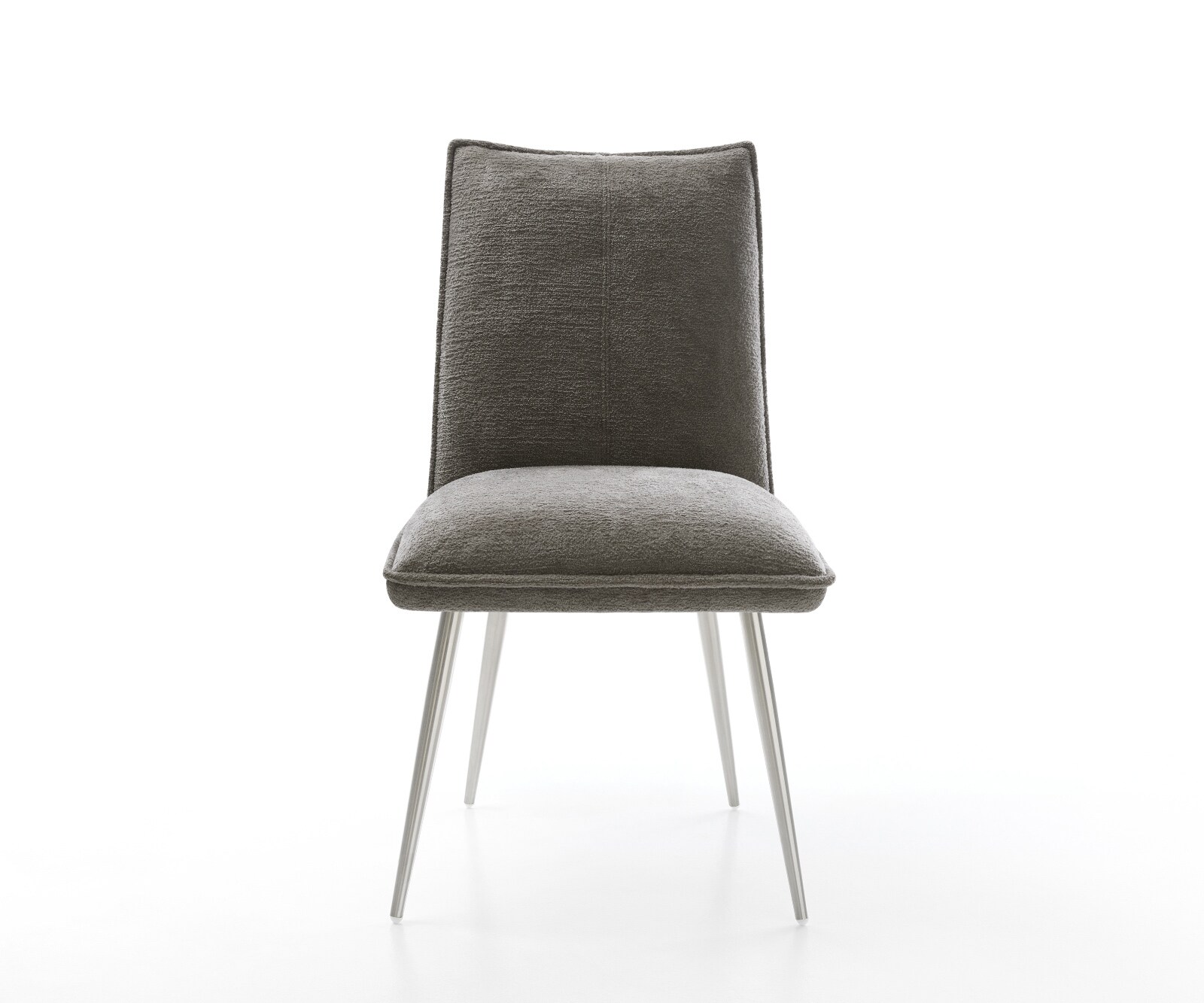 Chaise-de-salle-à-manger Lelio-Flex bouclé doux couleur boue 4 pieds coniques acier inoxydable resorts ensachés 2