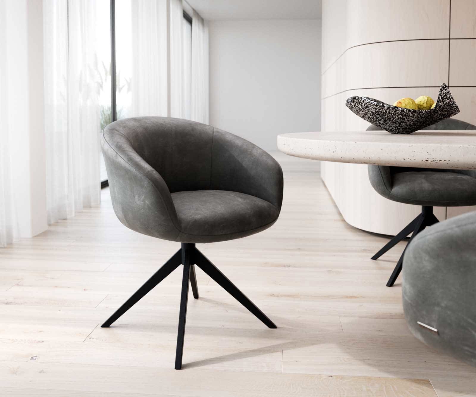 Chaise-pivotante Vinka-Flex avec accoudoirs microvelours anthracite vintage pied croisé large noir pivotement sur 360° ressorts ensachés Chaise-pivotante Vinka-Flex avec accoudoirs microvelours anthracite vintage pied croisé large noir pivotement sur 360° ressorts ensachés