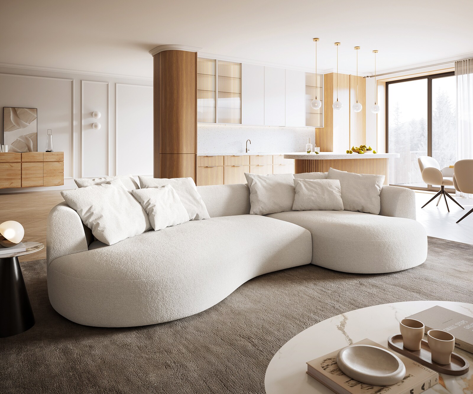 Canapé-Canapé Edina 330x170 cm Bouclé Soft Beige 1