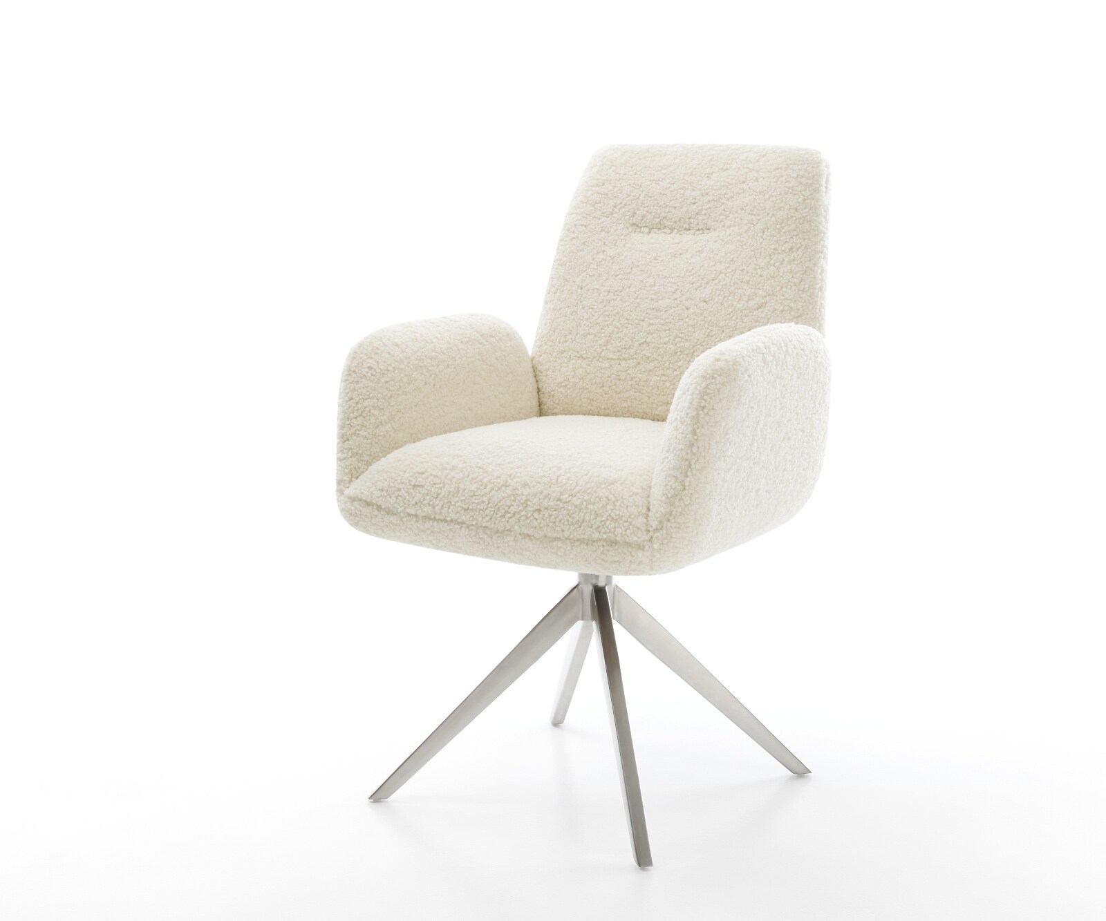 Chaise-pivotante Zoa-Flex tissu teddy beige pied croisé large acier inoxydable pivotement sur 360° fonction bascule ressorts ensachés 1