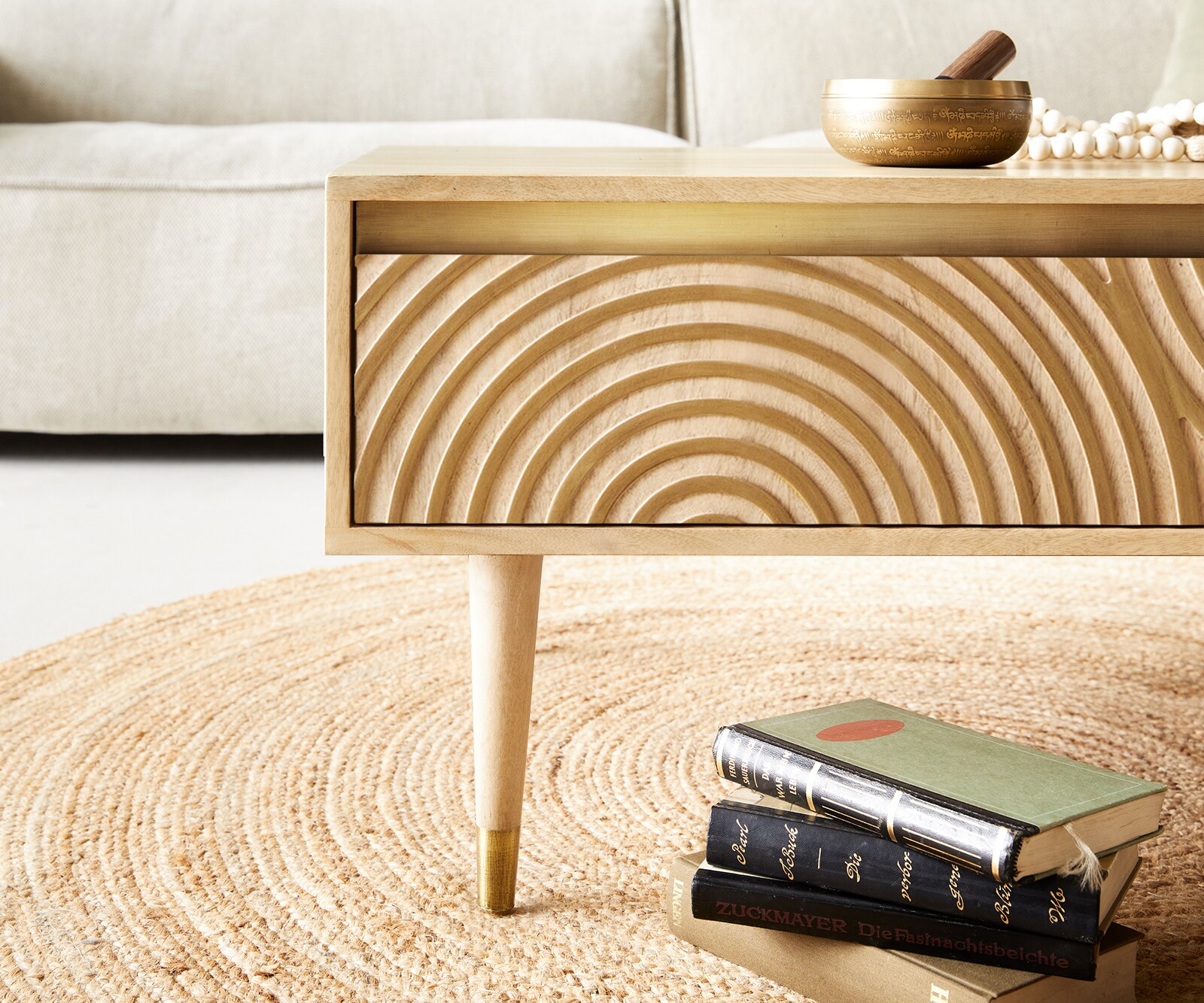 Table-basse Budaya 115x60 cm Manguier Naturel 2 tiroirs Pied rond 5
