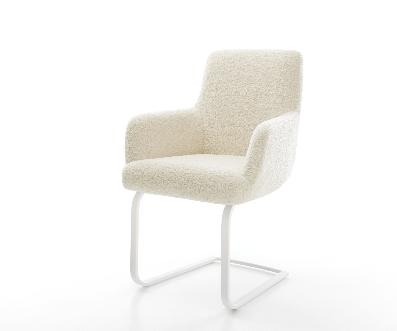 Cantilever Heira-Flex avec accoudoirs tissu teddy beige pied cantilever plat blanc resorts ensachés 1