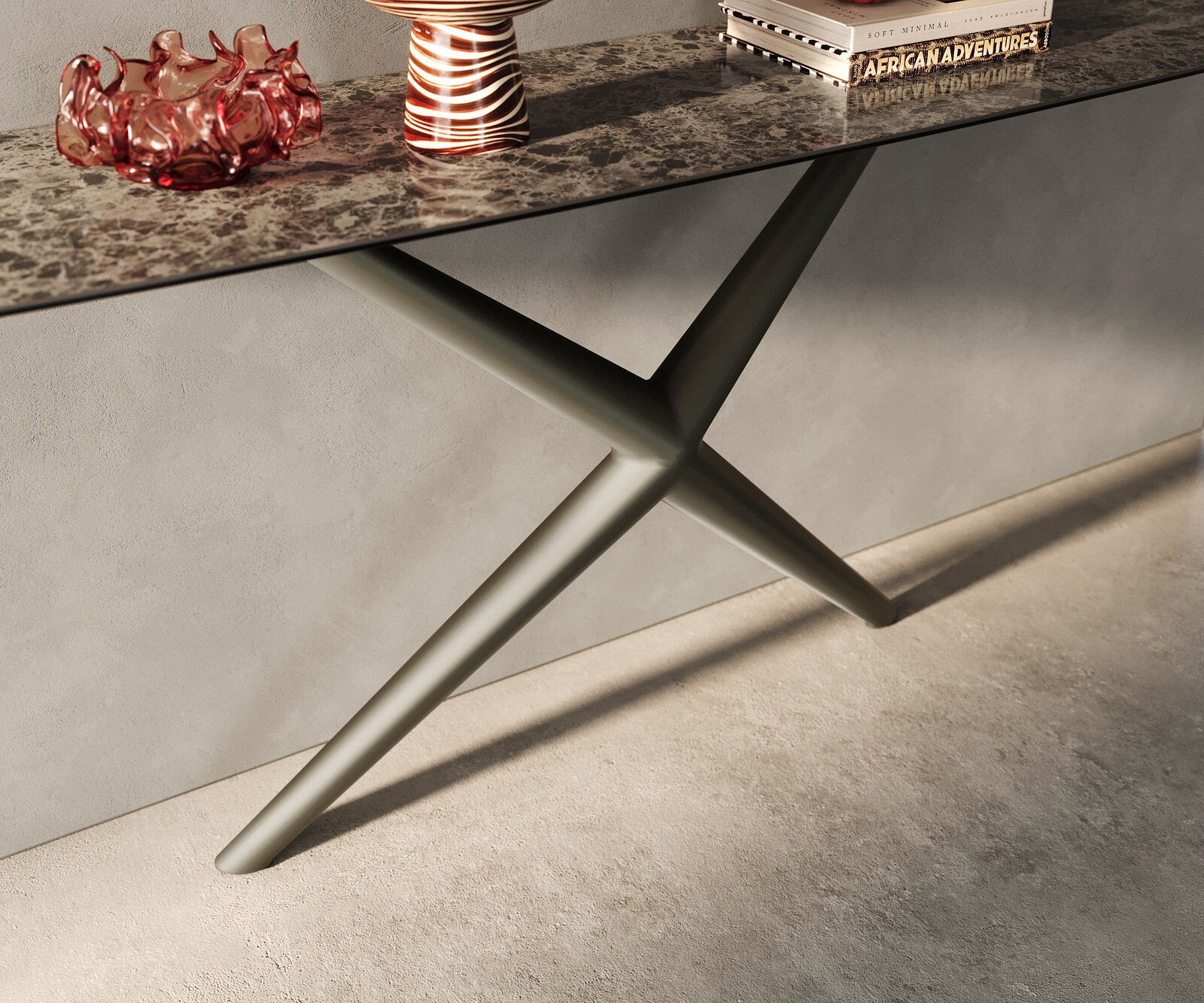 Console Edge forme bateau 180x40 cm Céramique Emperador Extra Lucidato Dunkelbraun Estelo Métal Effektfinish Titan 6