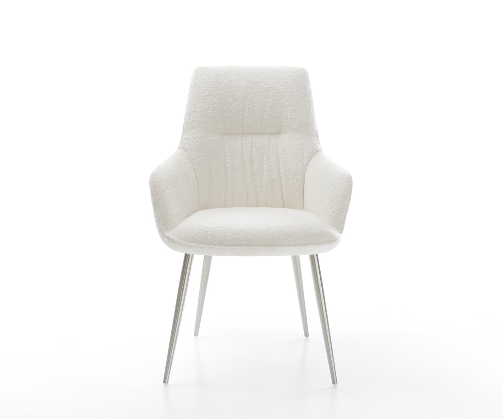 Chaise-de-salle-à-manger Zelia-Flex avec accoudoirs bouclé doux beige 4 pieds coniques acier inoxydable resorts ensachés 1