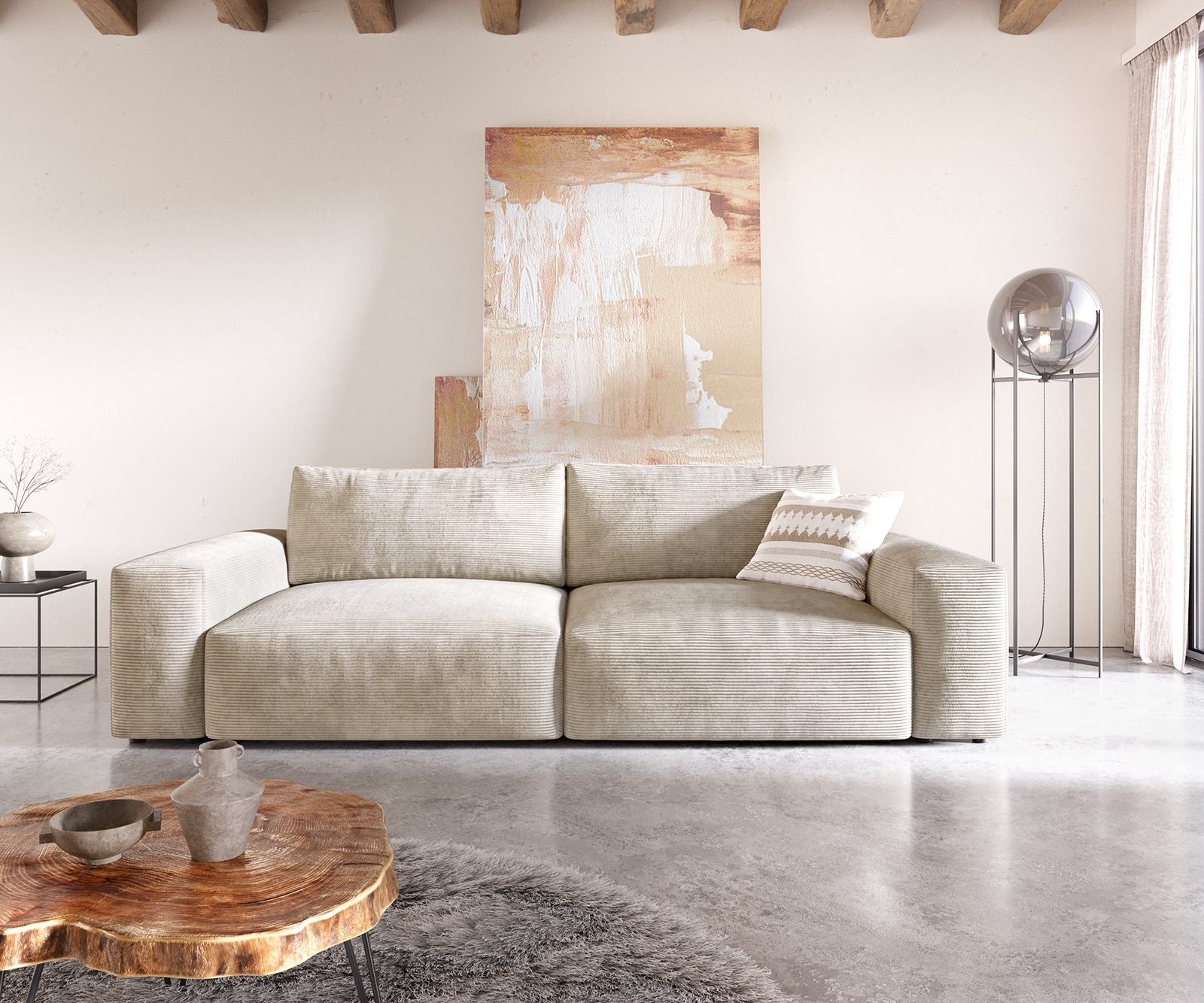 Grand-canapé Lanzo XL 270x130 cm Velours côtelé Beige 1 Grand-canapé Lanzo XL 270x130 cm Velours côtelé Beige 1