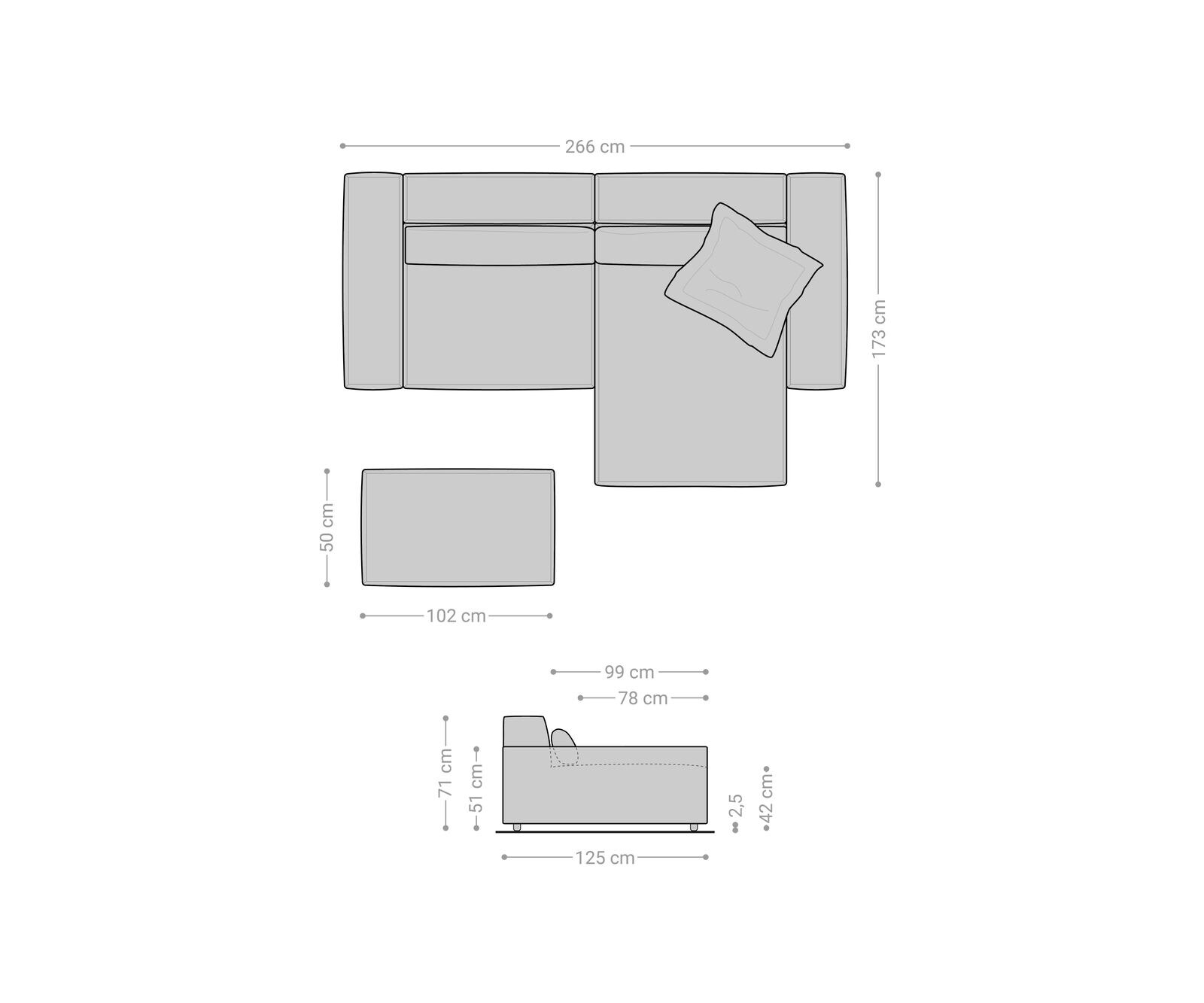 Canapé d'angle Sirpio XL 270x170 cm Bouclee Crème-blanc Recamiere variable avec Tabouret 8