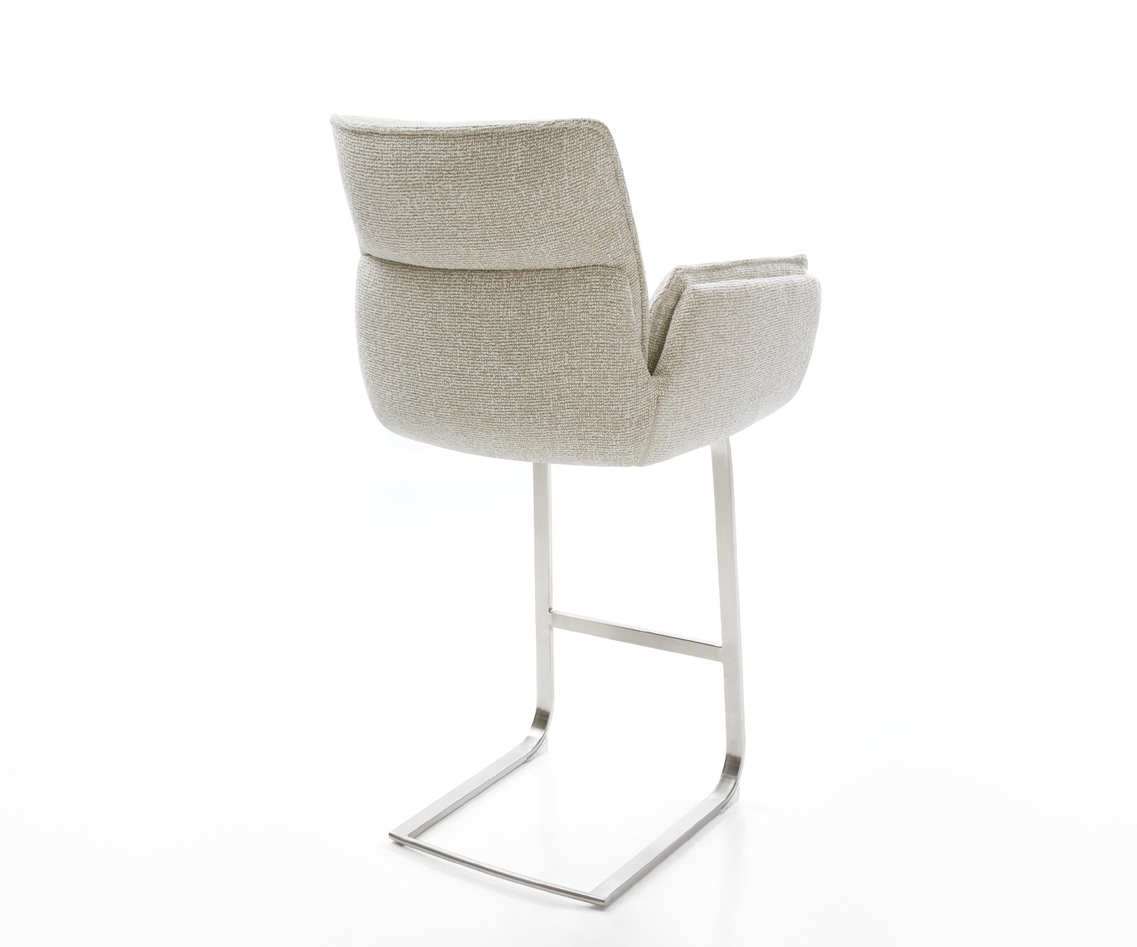 Chaise-de-bar Nela-Flex Tissu tissé doux Beige Pied cantilever acier inoxydable Argent 5