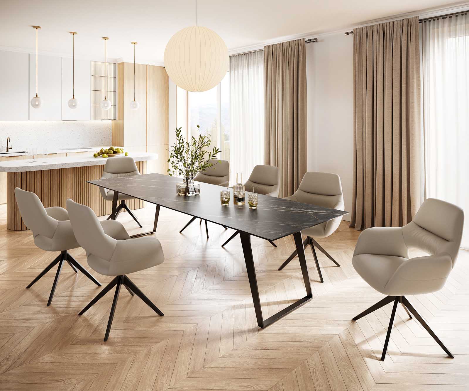 Table-à-manger Edge 300x100 céramique Laminam® noir desir brun métal oblique noir 6