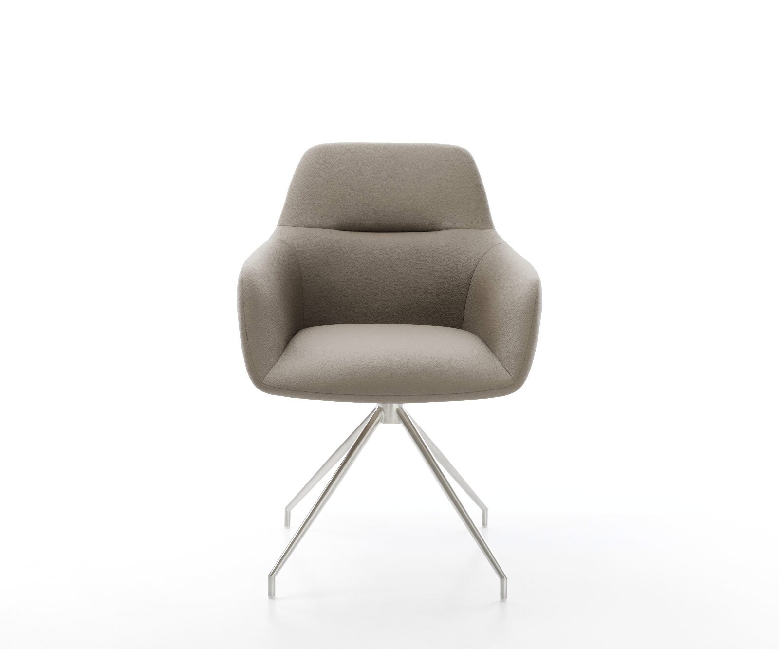 Chaise-de-salle-à-manger Pejo-Flex cuir de vache couleur boue pied croisé conique acier inoxydable brossé ressorts ensachés 2