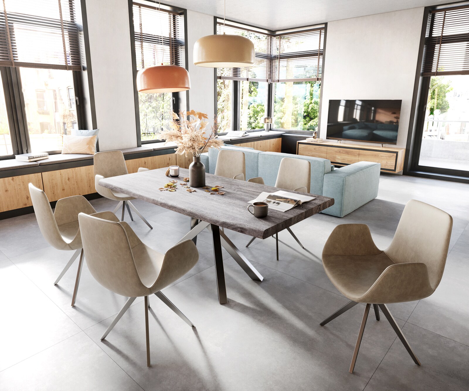 Chaise-de-salle-à-manger Ilia-Flex avec accoudoirs microvelours beige vintage pied croisé angulaire acier inoxydable brossé 3 Chaise-de-salle-à-manger Ilia-Flex avec accoudoirs microvelours beige vintage pied croisé angulaire acier inoxydable brossé 3