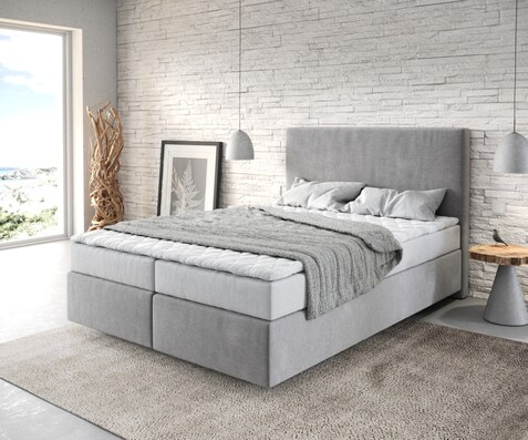 Lit-à-sommier-tapissier Dream-Well 140x200 cm gris avec matelas et surmatelas
