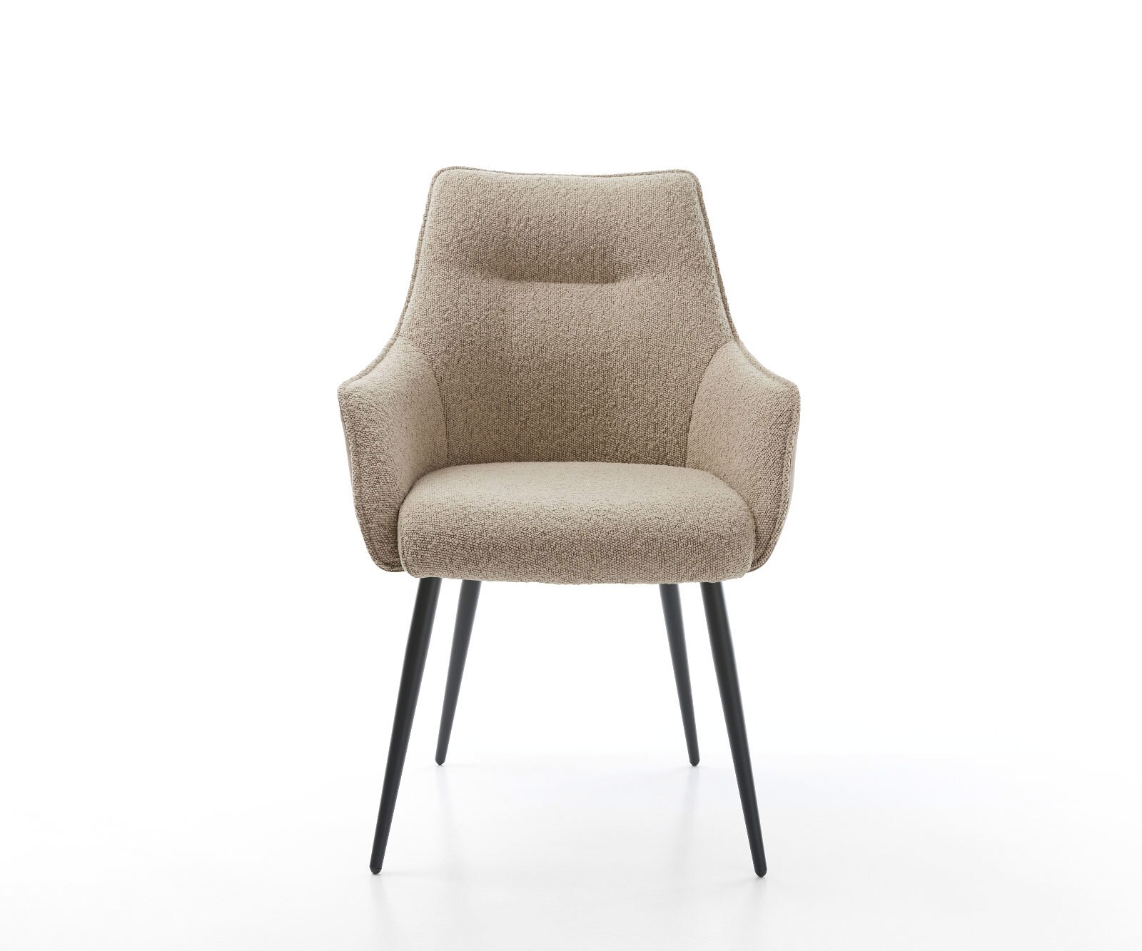 Chaise-de-salle-à-manger Alja-Flex avec accoudoirs tissu mixte couleur boue 4 pieds coniques noir ressorts ensachés 1