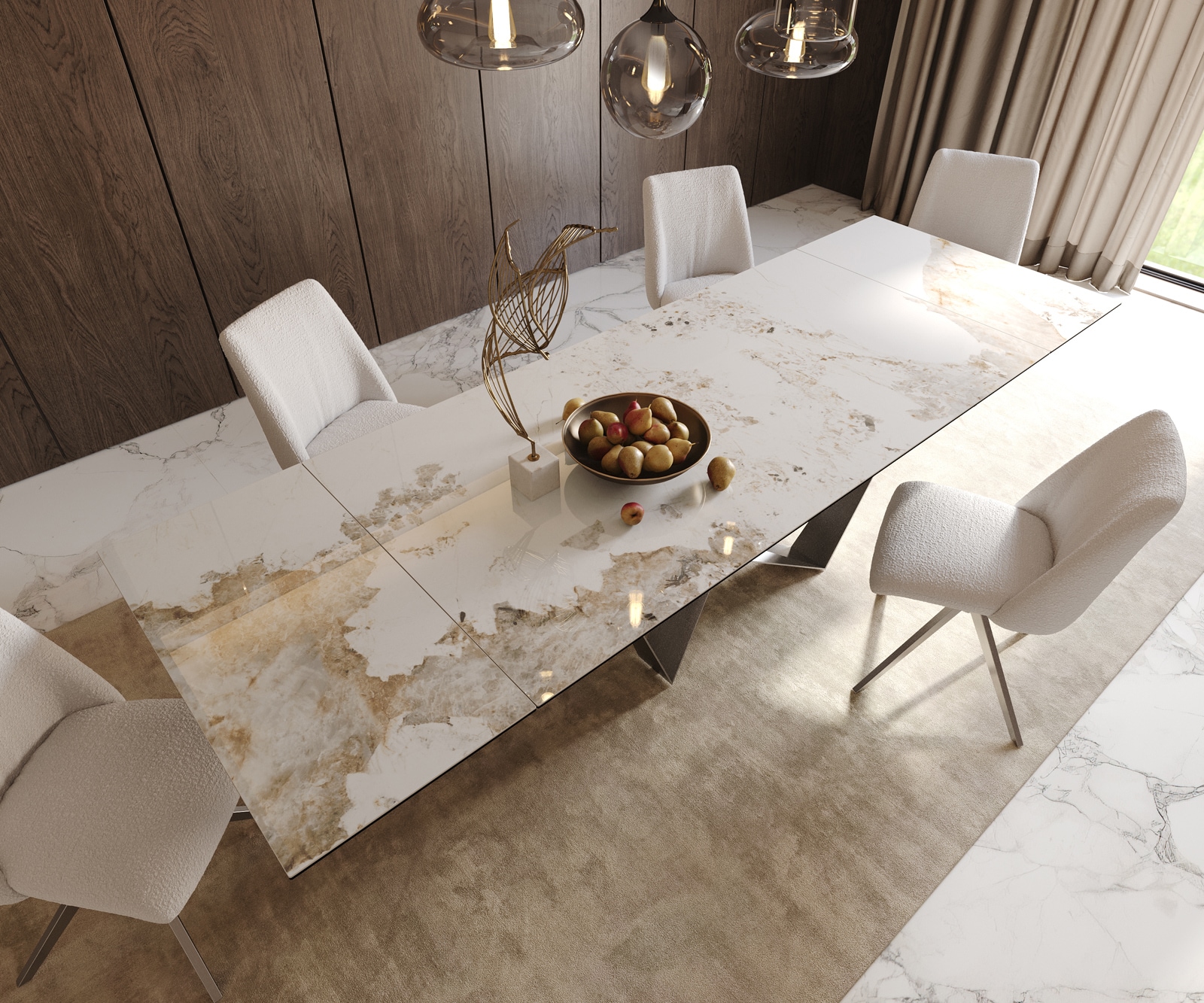 Table à manger Edge 200-300x100 céramique Minas mélange blanc-beige Spider acier plat acier inoxydable extensible 6