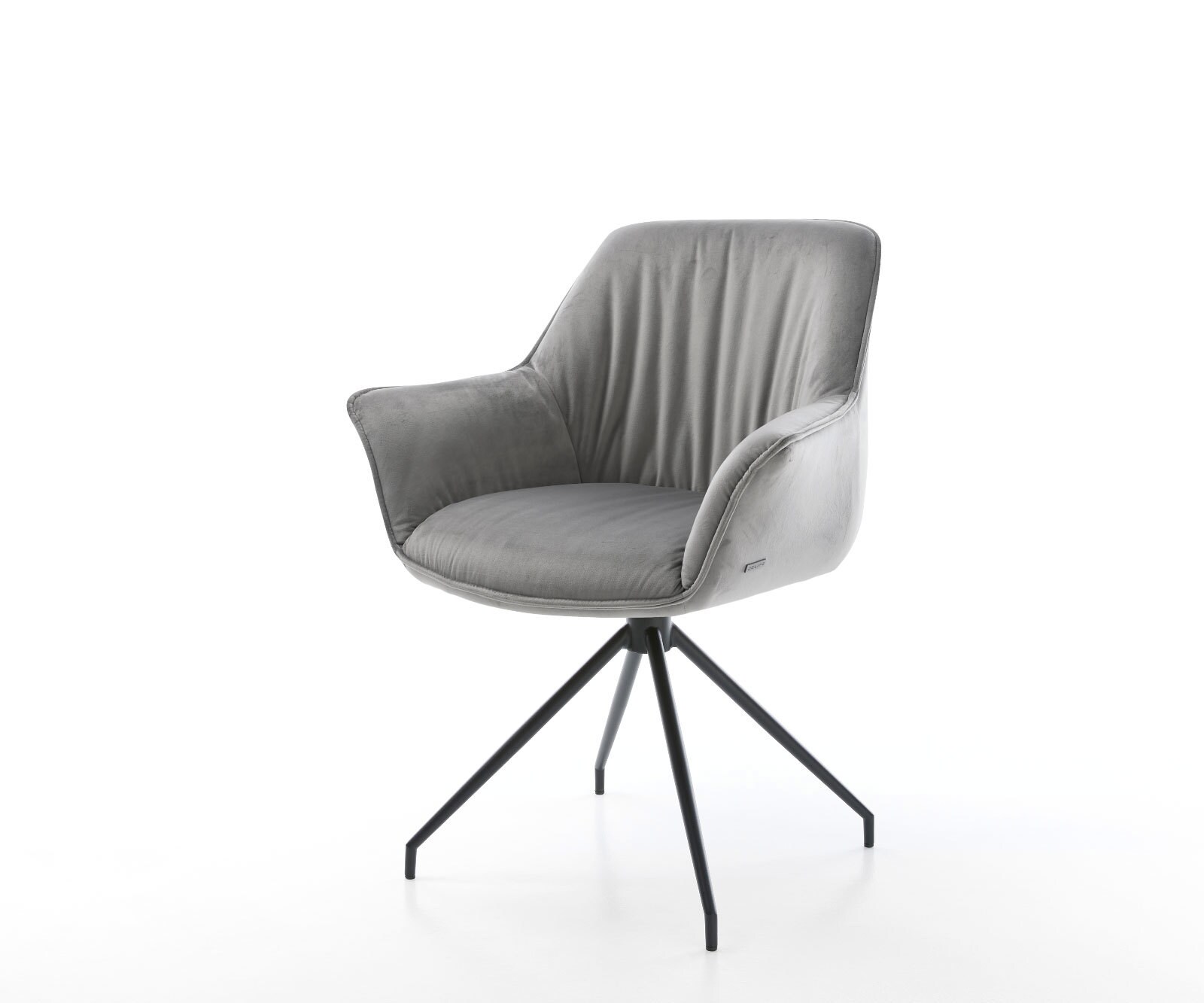 Chaise-de-salle-à-manger Keila-Flex avec accoudoirs velours gris pied croisé conique noir