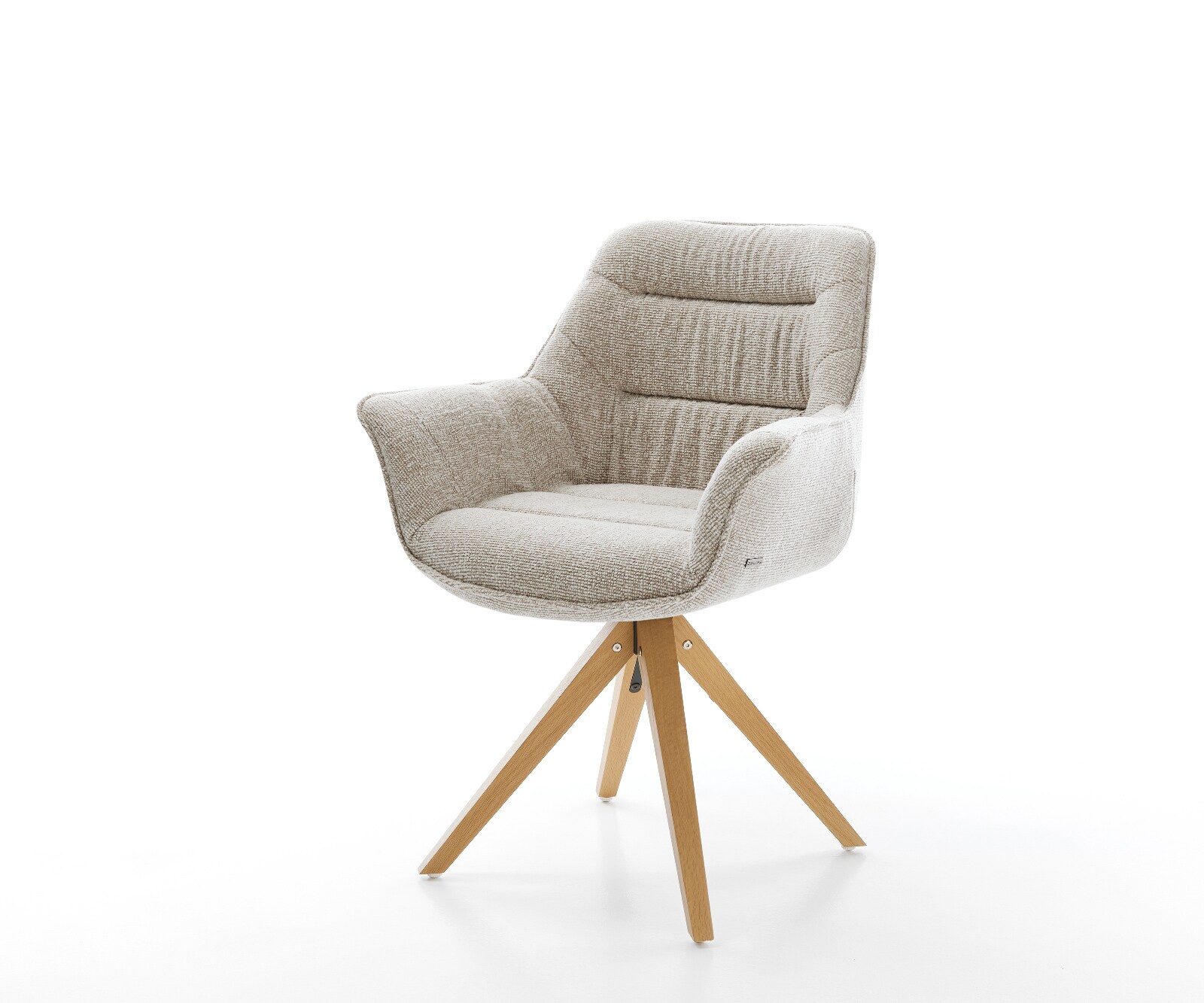 Chaise-pivotante Kaira-Flex tissu tissé doux beige pied en bois angulaire naturel pivotement sur 180°