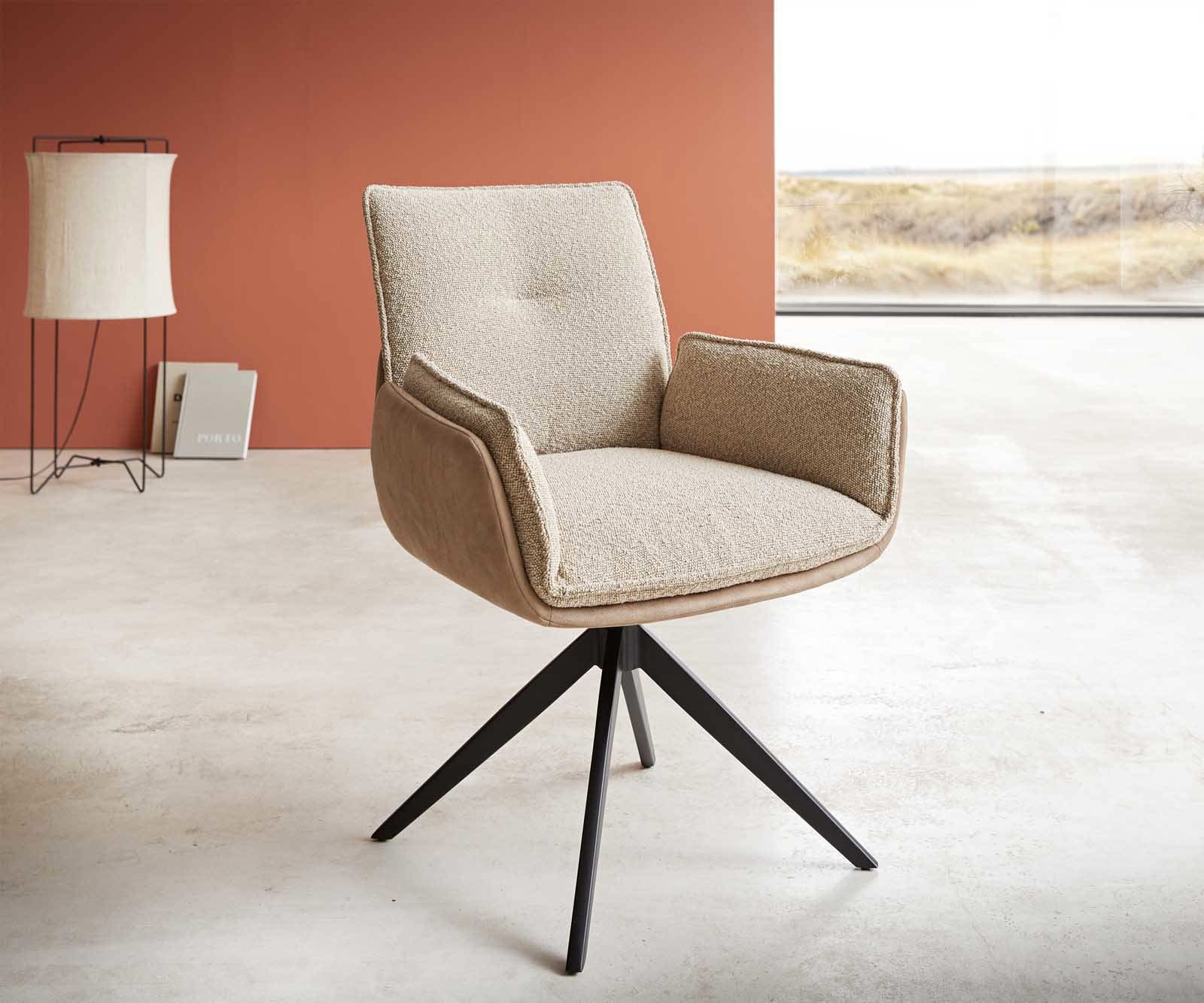 Chaise-pivotante Nela-Flex tissu mixte couleur boue pied croisé large noir pivotement sur 360° Chaise-pivotante Nela-Flex tissu mixte couleur boue pied croisé large noir pivotement sur 360°