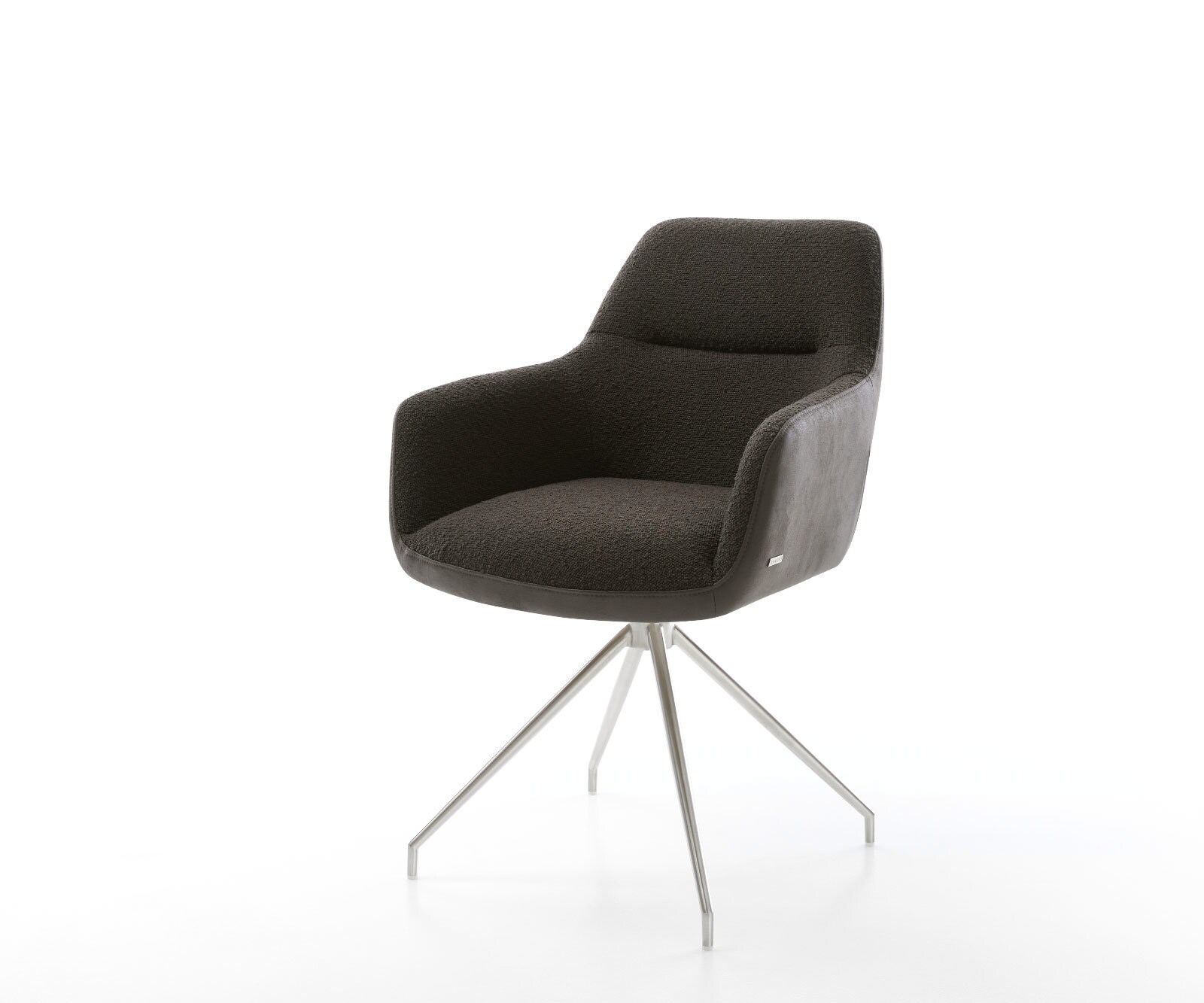 Chaise-pivotante Pejo-Flex tissu mixte noir pied croisé conique acier inoxydable brossé pivotement sur 180° ressorts ensachés