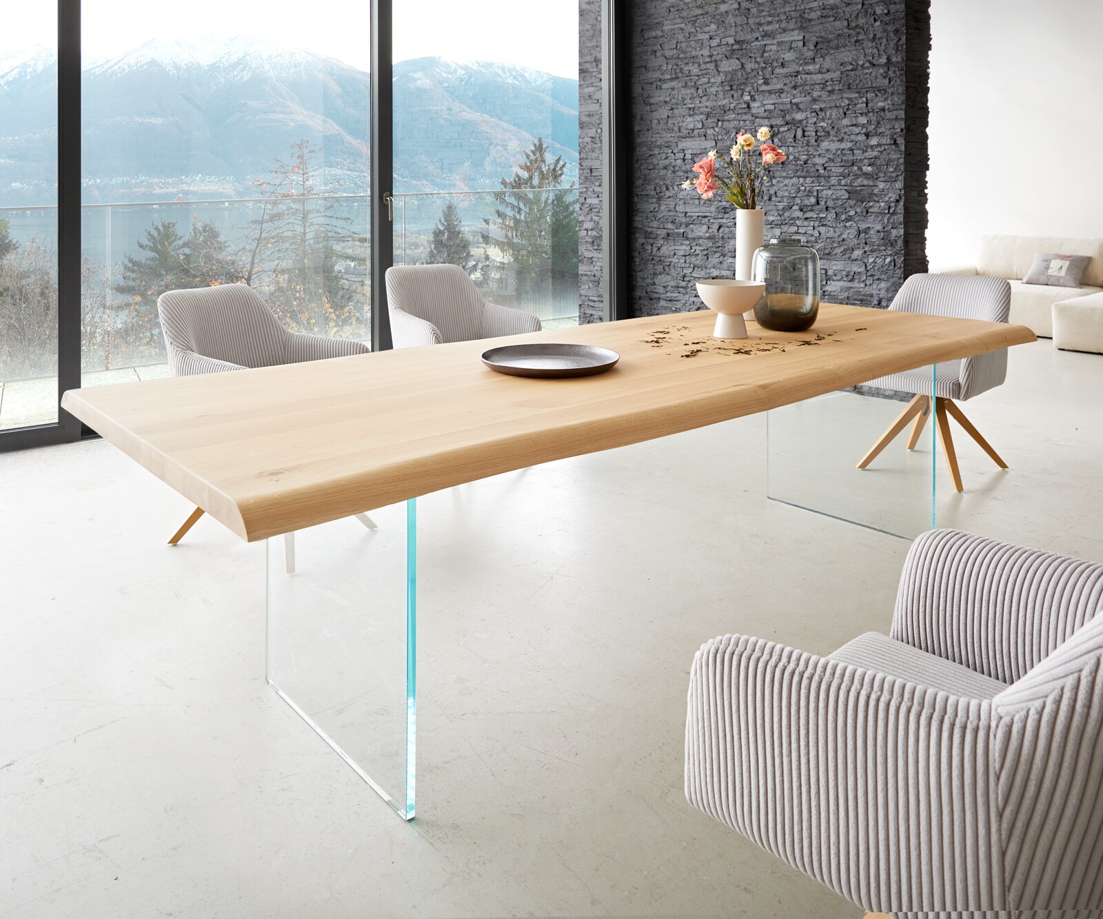 Table à manger Edge 260x100 chêne nature verre Live-Edge