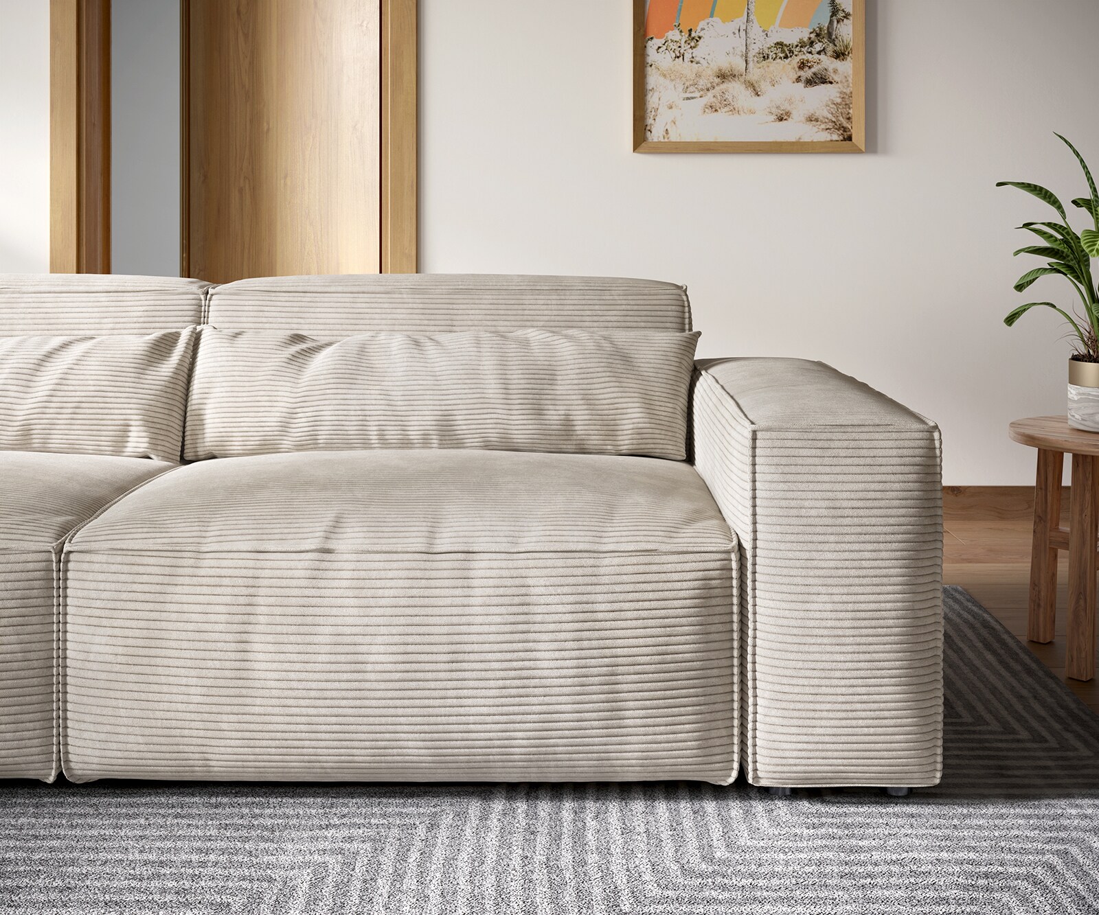 Grand Canapé Sirpio XL 270x130 cm Velours côtelé Beige avec Tabouret 4