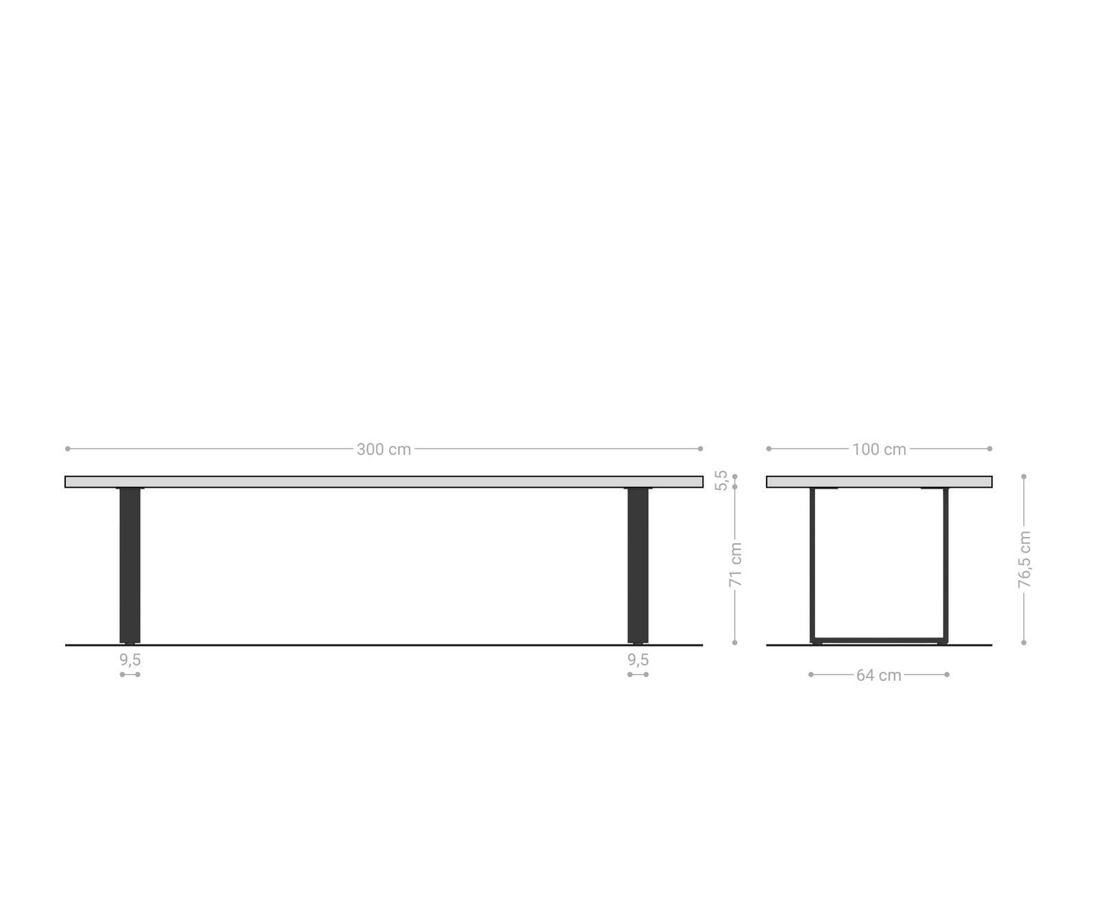 Table-à-manger Edge 300x100 XL acacia nature acier inoxydable mince Live-Edge 7