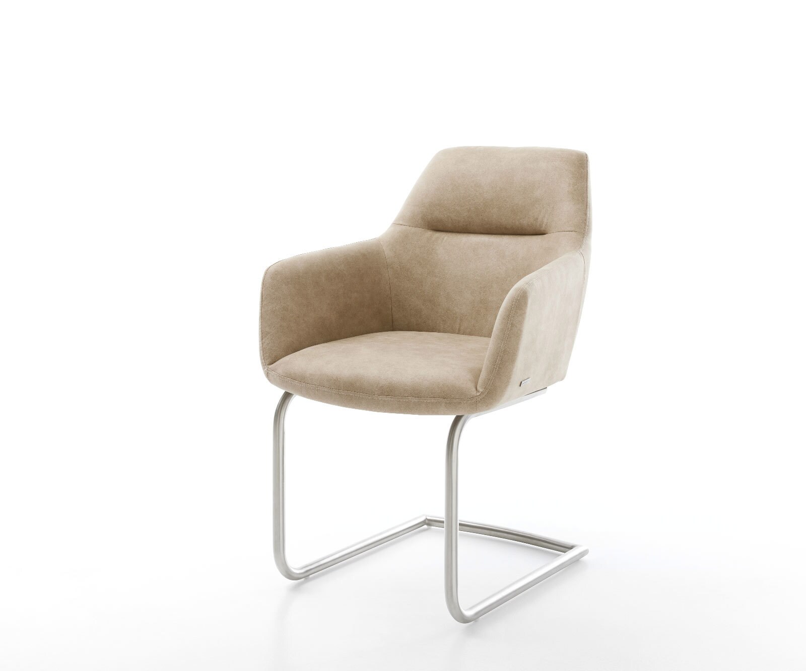 Cantilever Pejo-Flex microvelours beige vintage pied cantilever rond acier inoxydable brossé ressorts ensachés 1