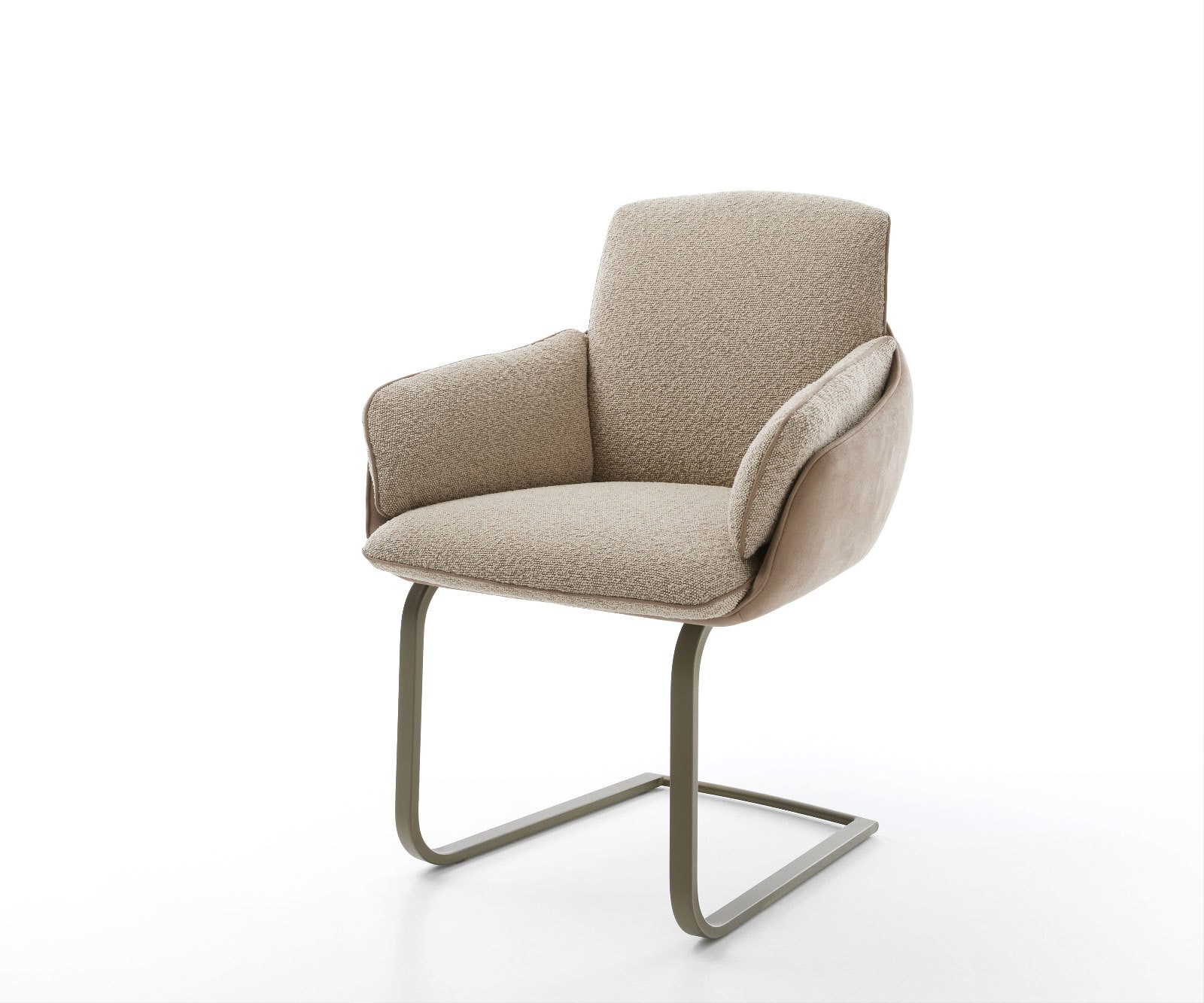 Cantilever Luan-Flex avec accoudoirs tissu mixte couleur boue pied cantilever plat aspect titane Cantilever Luan-Flex avec accoudoirs tissu mixte couleur boue pied cantilever plat aspect titane