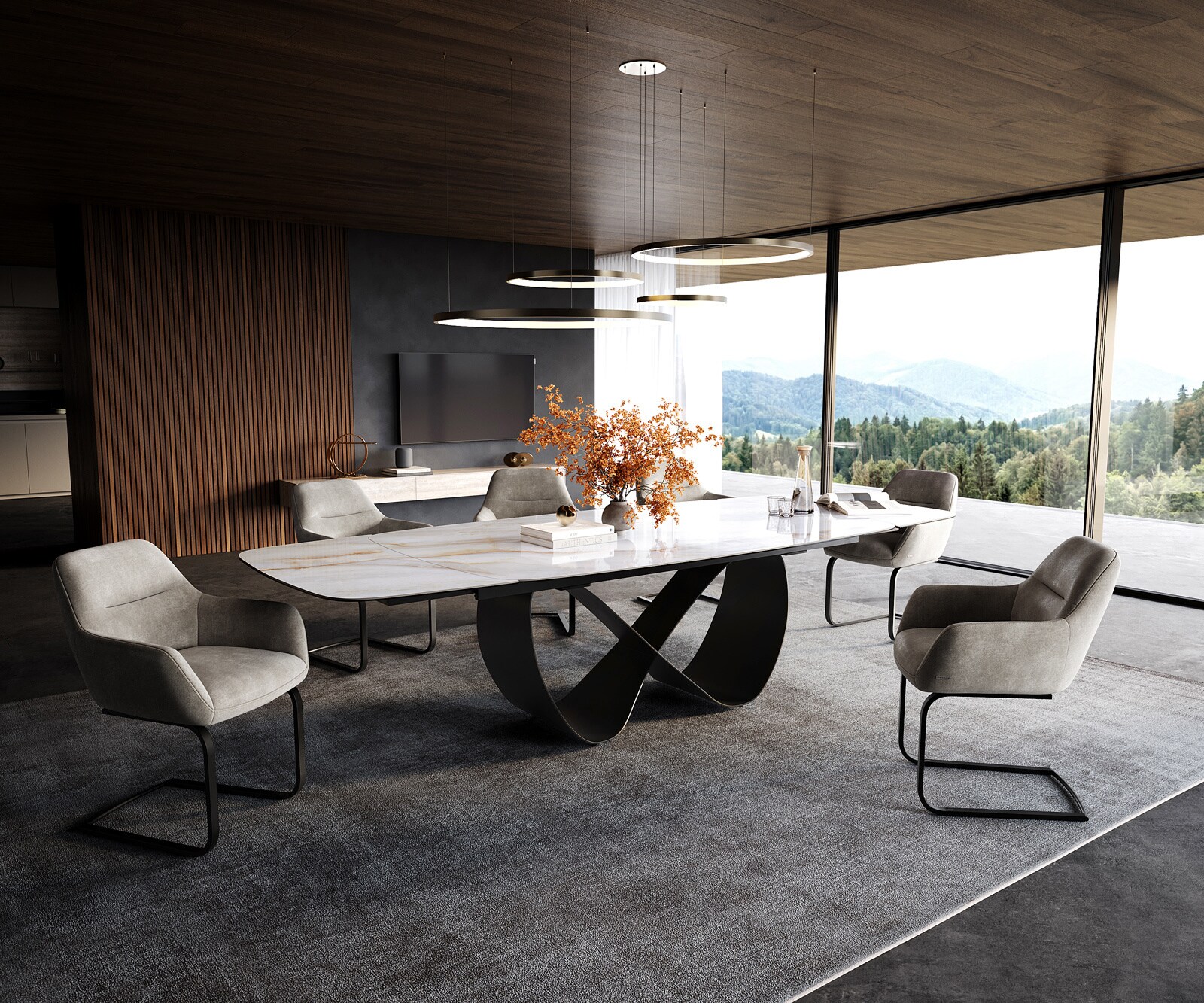 Table à manger Edge Boot 200-300x120 cm Céramique Onyx Pearl Infinity Métal Noir extensible 7