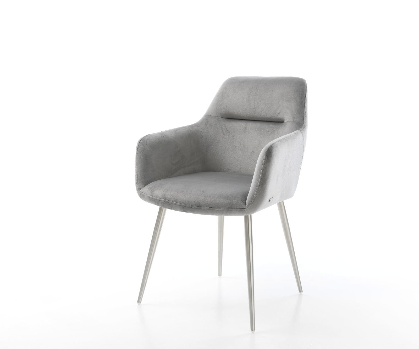 Chaise-de-salle-à-manger Pejo-Flex velours gris 4 pieds coniques acier inoxydable brossé ressorts ensachés Chaise-de-salle-à-manger Pejo-Flex velours gris 4 pieds coniques acier inoxydable brossé ressorts ensachés