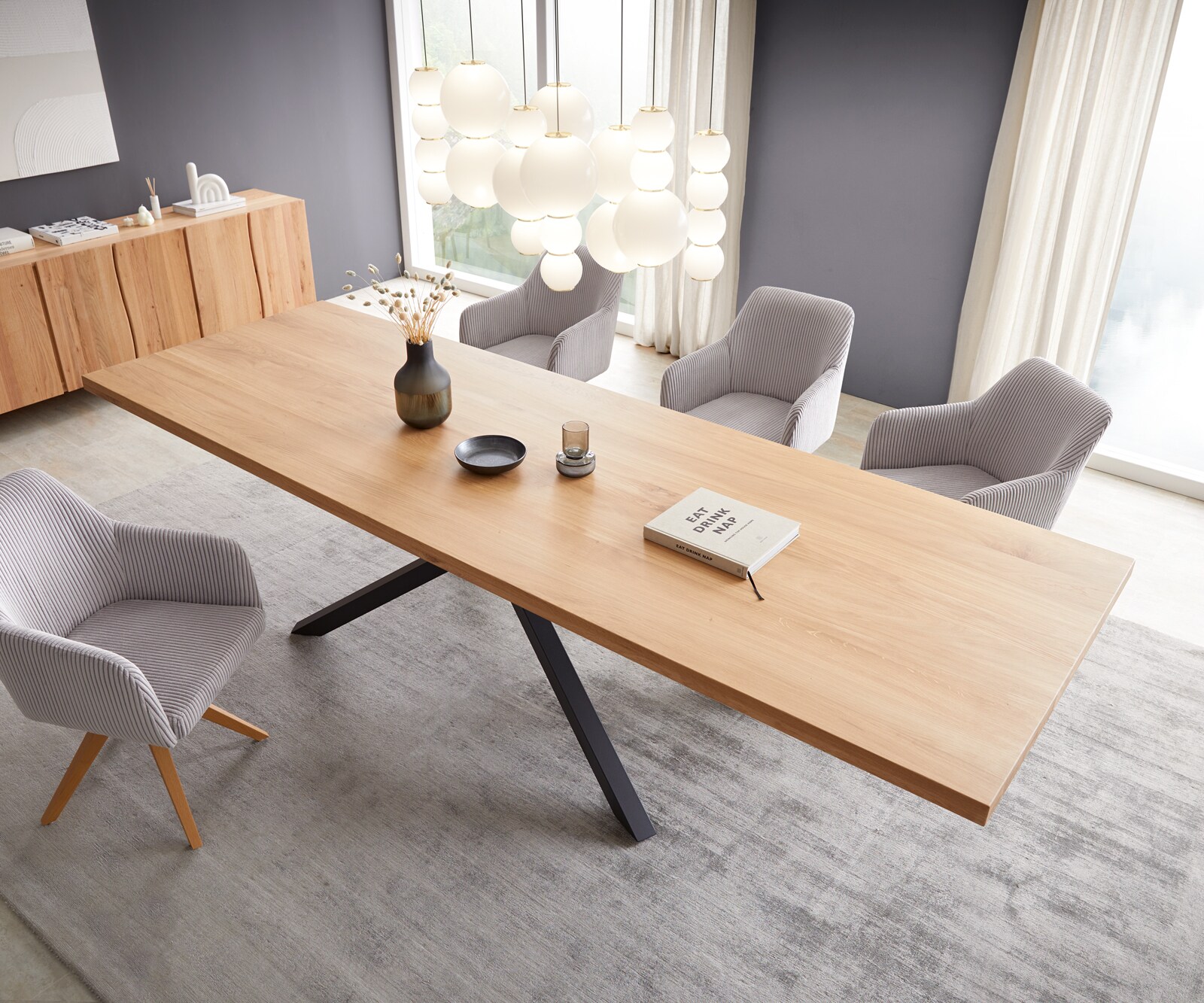 Table de salle à manger Edge 300x100 Chêne Naturel Cadre croisé Rectangle Noir 3