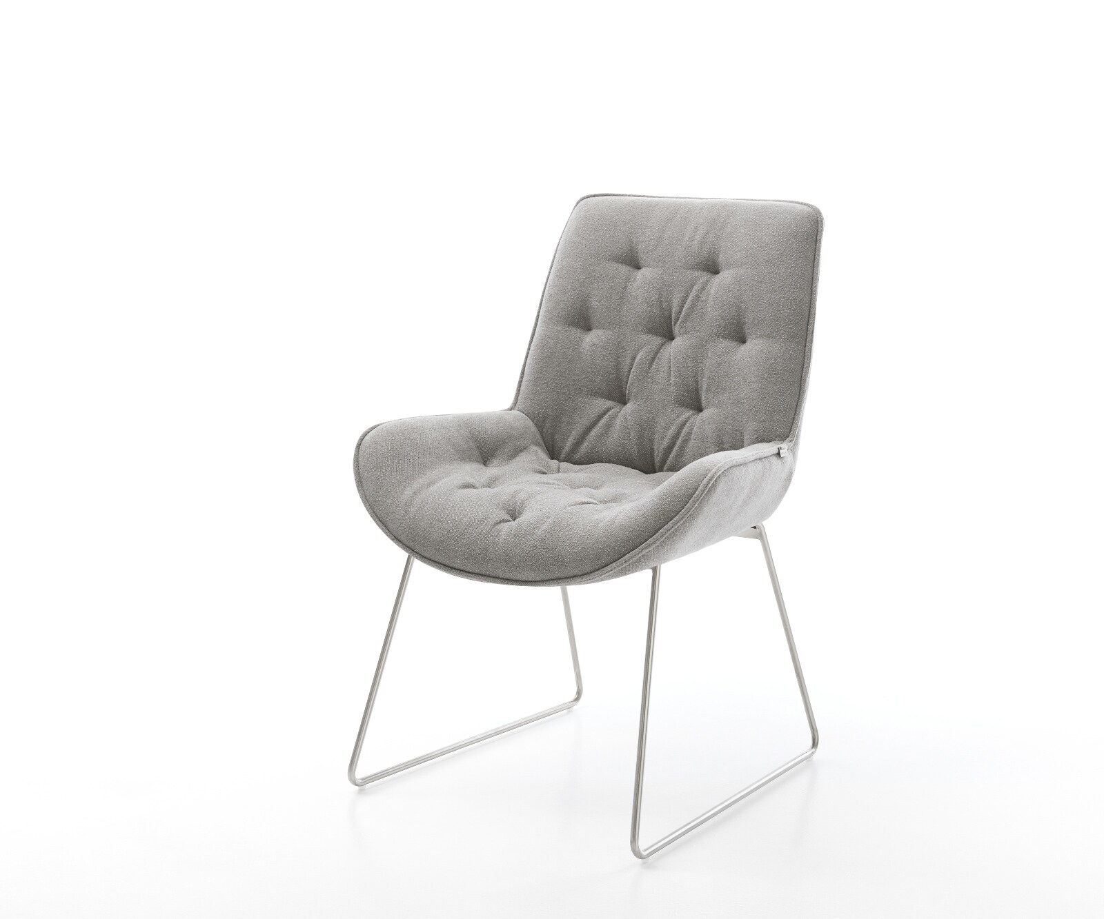 Chaise-de-salle-à-manger Taimi-Flex tissu structuré doux gris pied trapèze acier inoxydable 1