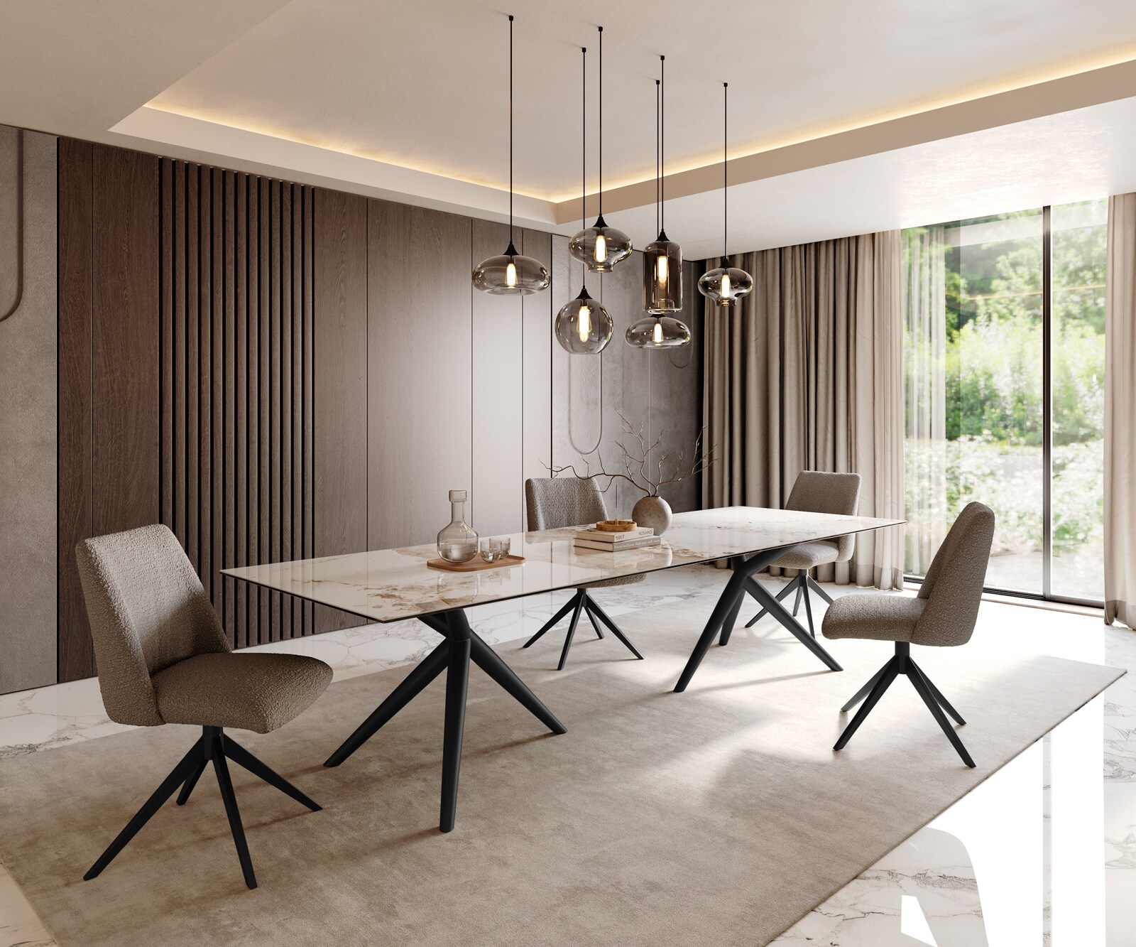 Table à manger Edge 300x100 Céramique Minas Melange Blanc-Beige Estelar rond Métal Noir 6