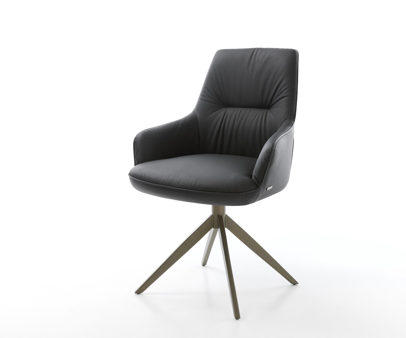 Chaise-pivotante Zelia-Flex avec accoudoirs cuir de vache noir pied croisé large aspect titane pivotement sur 360° fonction bascule ressorts ensachés 1