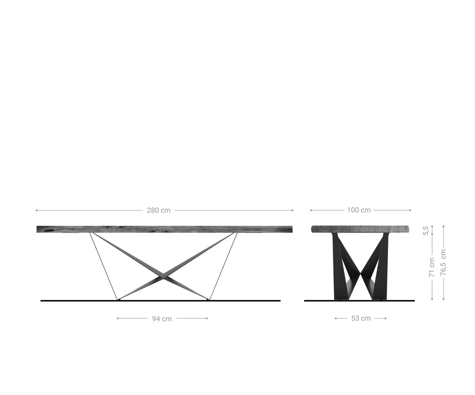 Table à manger Edge 280x100 XL acacia nature Spider acier plat acier inoxydable Live-Edge 7