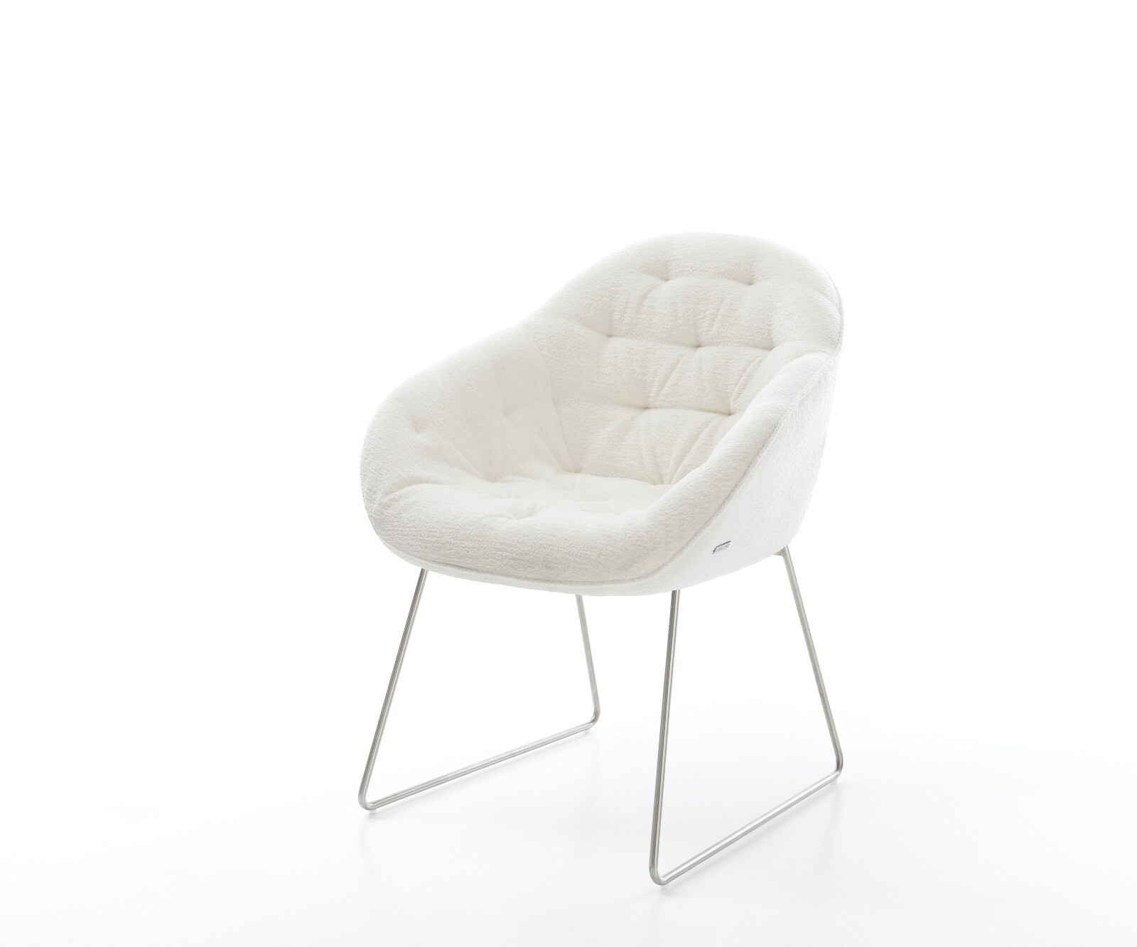 Chaise-de-salle-à-manger Gaio-Flex bouclé doux beige pied trapèze acier inoxydable