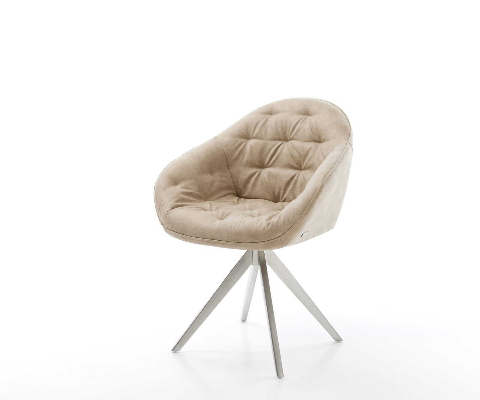 Chaise-de-salle-à-manger Gaio-Flex microvelours beige vintage pied croisé angulaire acier inoxydable brossé