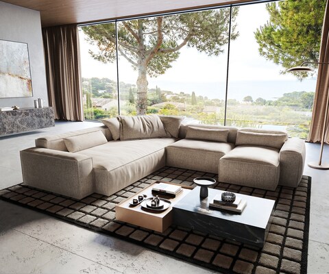 Canapé panoramique Freestyle Cozy 360x290 cm Tissu tissé beige doux