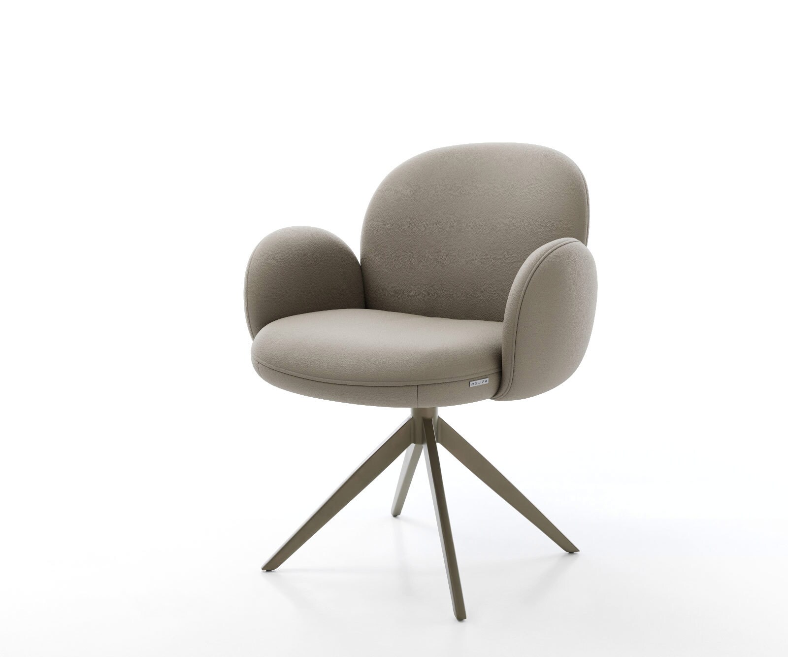 Chaise-pivotante Nube-Flex cuir de vache couleur boue pied croisé large aspect titane pivotement sur 360° fonction bascule ressorts ensachés
