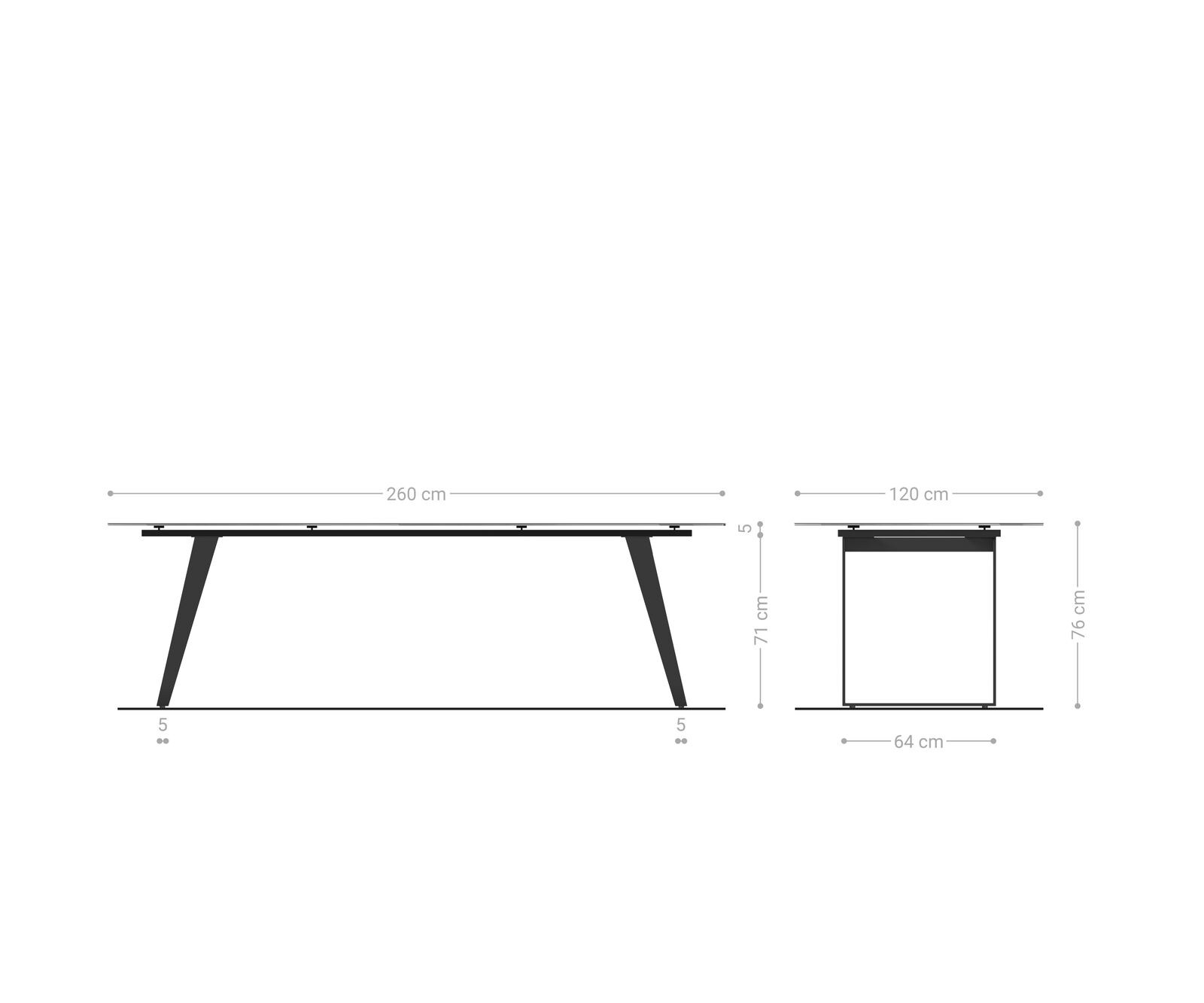 Table à manger Edge Boot 260x120 cm Céramique Laminam® Sabbia Eichefarbig Métal Schräg Noir 8