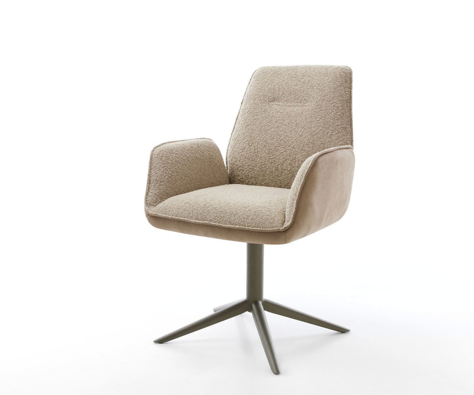 Chaise-pivotante Zoa-Flex tissu mixte couleur boue pied de chaise 4 branches aspect titane pivotement sur 360° fonction bascule ressorts ensachés