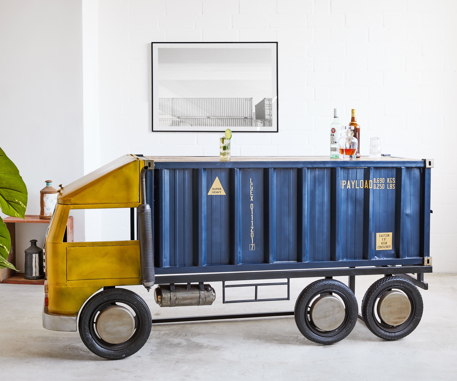 Bar camion 220x110 cm Métal Bois de mangue Bleu Jaune 1 Bar camion 220x110 cm Métal Bois de mangue Bleu Jaune 1