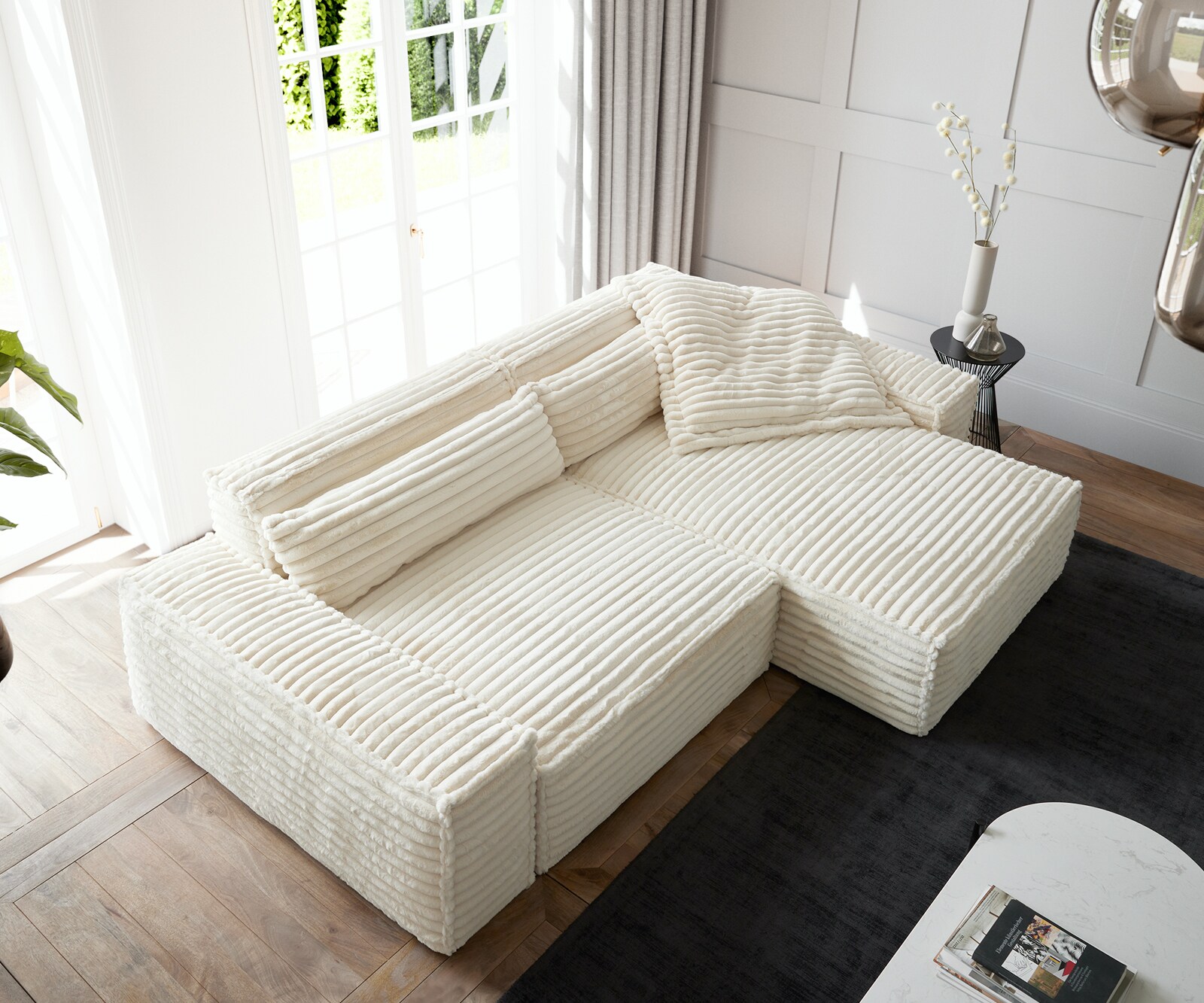 Canapé d'angle Sirpio XL 270x170 cm velours côtelé Beige Recamière variable 3