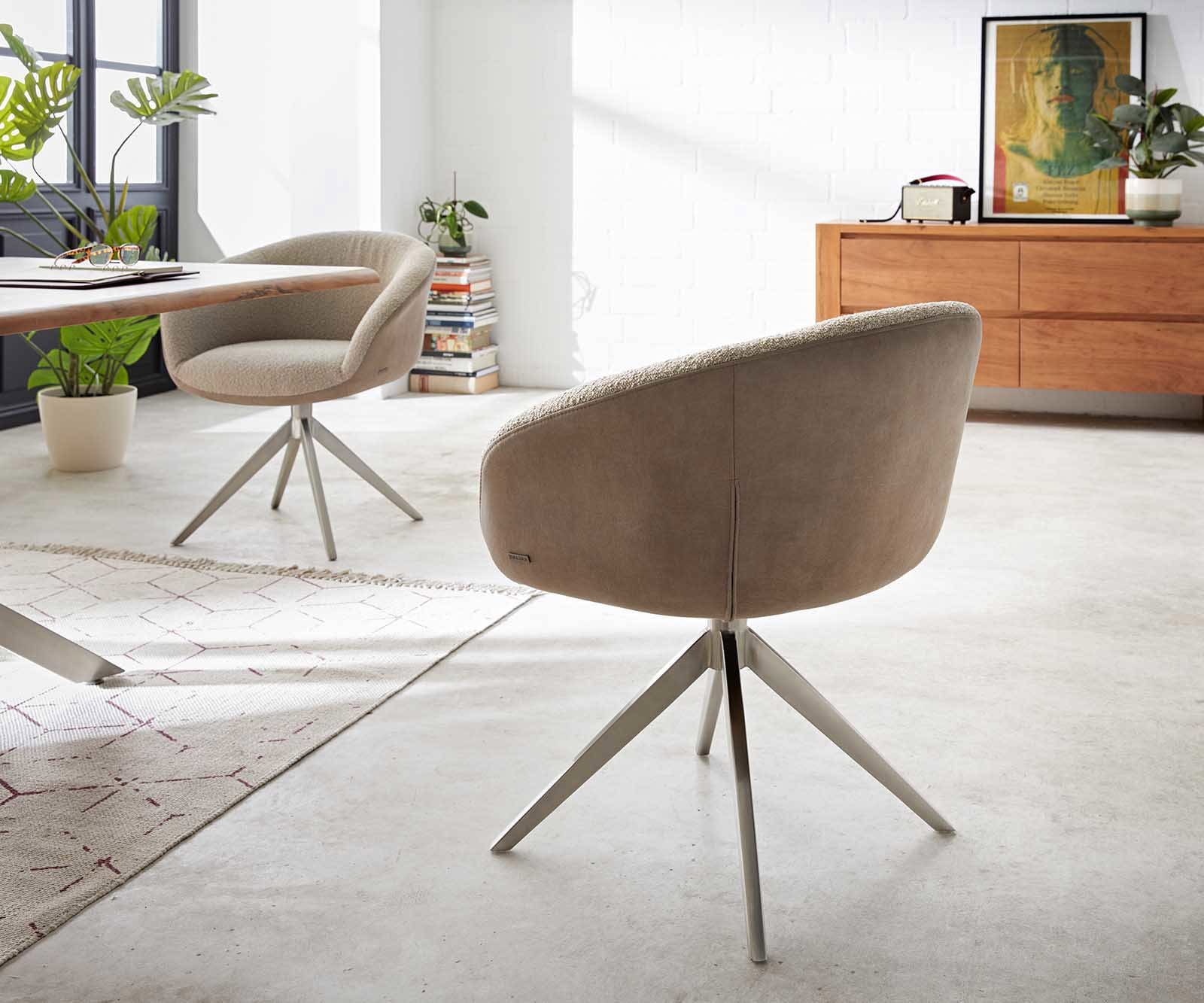 Chaise-pivotante Vinka-Flex avec accoudoirs tissu mixte couleur boue pied croisé large acier inoxydable brossé pivotement sur 360° ressorts ensachés 4 Chaise-pivotante Vinka-Flex avec accoudoirs tissu mixte couleur boue pied croisé large acier inoxydable brossé pivotement sur 360° ressorts ensachés 4