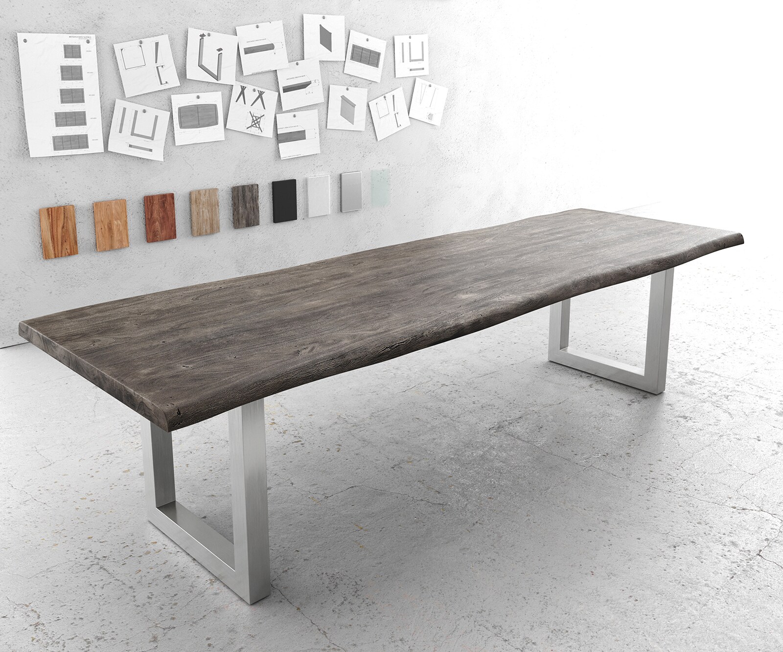 Plateau-de-table-à-manger Edge 300x100cm XL acacia platine Live-Edge 3 Plateau-de-table-à-manger Edge 300x100cm XL acacia platine Live-Edge 3