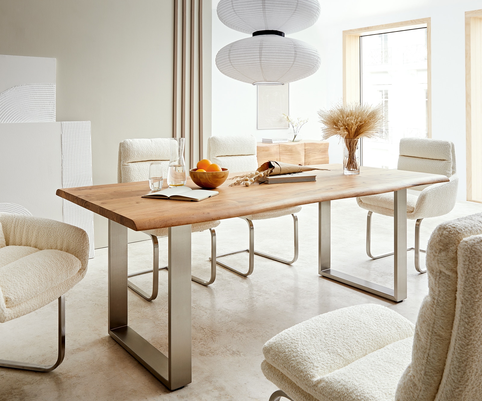 Table-à-manger Edge 200x100 acacia nature acier inoxydable mince Live-Edge Table-à-manger Edge 200x100 acacia nature acier inoxydable mince Live-Edge